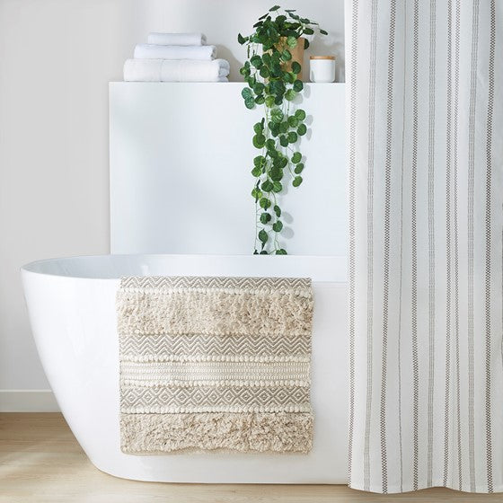 Woven Texture Stripe Bath Rug Natural 22x58"