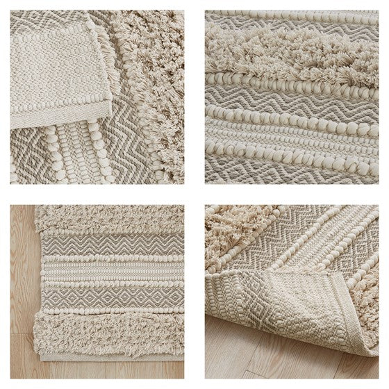 Woven Texture Stripe Bath Rug Natural 22x58"