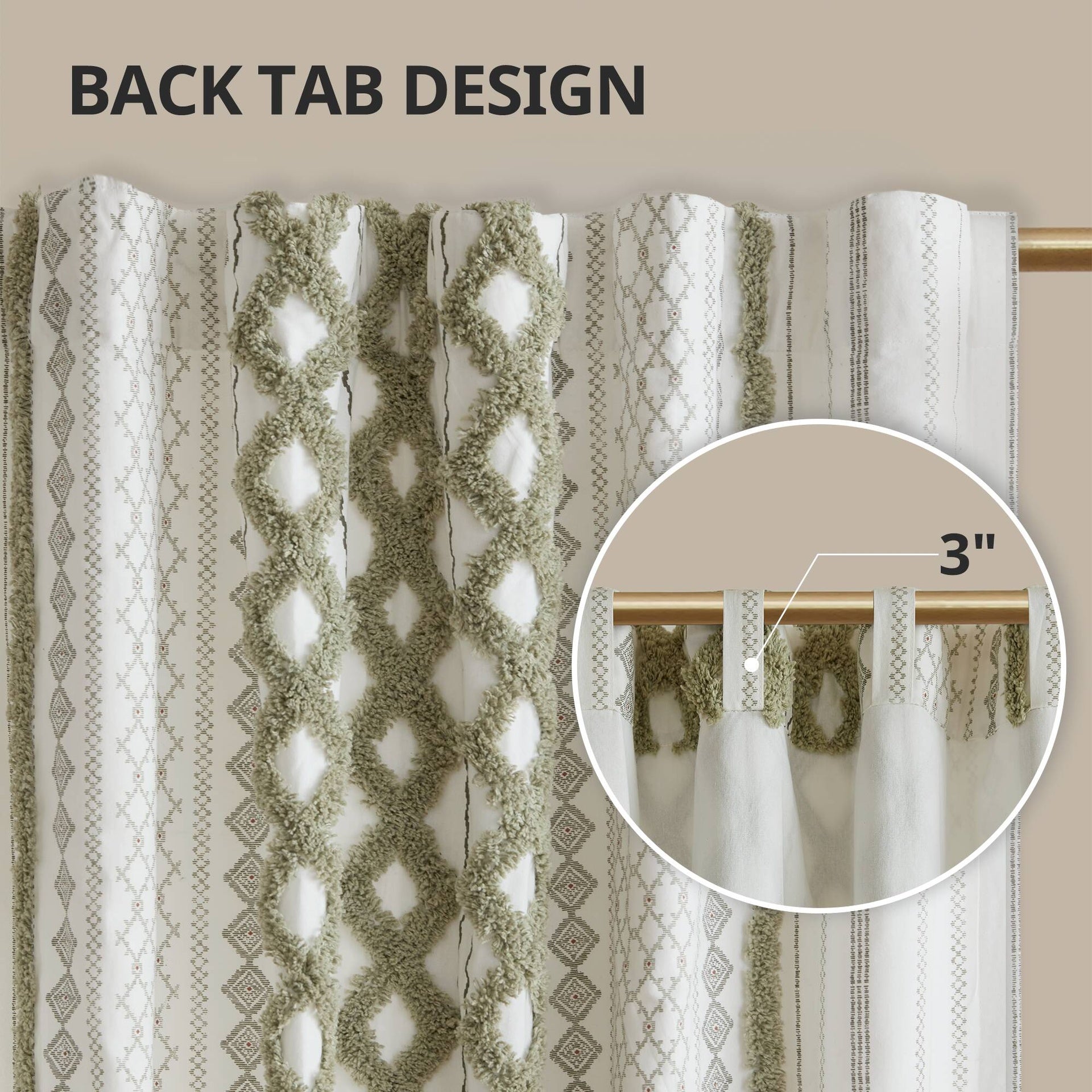 1 PCS 50x84" Cotton Printed Curtain Panel with Chenille Stripe and Lining Green