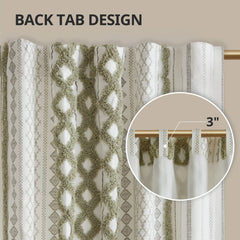 1 PCS 50x84" Cotton Printed Curtain Panel with Chenille Stripe and Lining Green