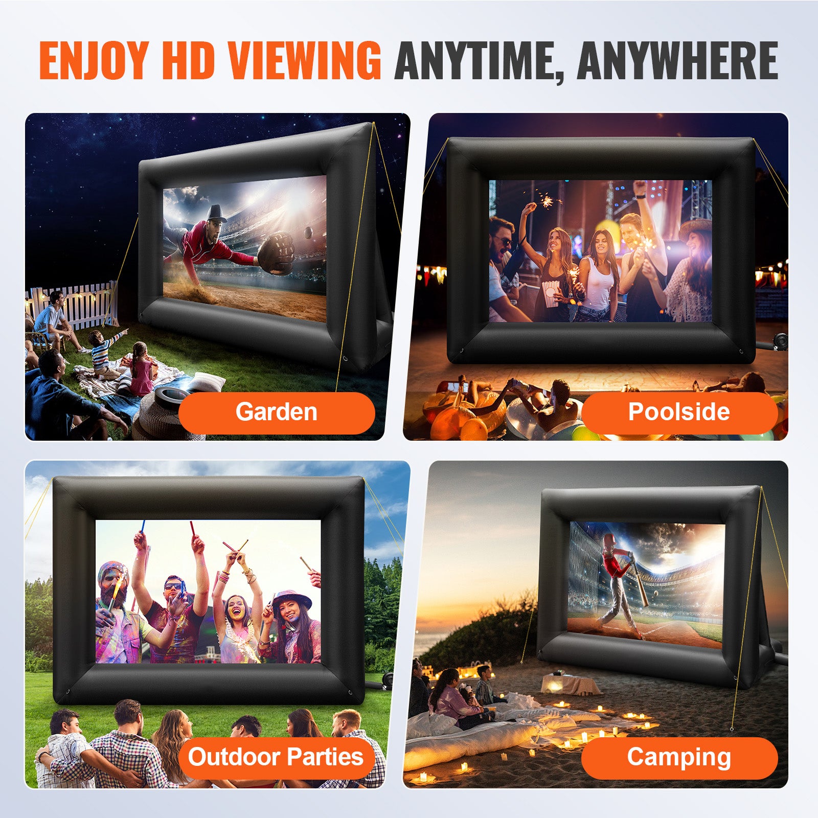 Inflatable Movie Screen 24FT Inflatable Projector Screen for outside with 360W Air Blower Inflatable Screen Oxford Fabric Material Blow Up Screen for Outdoor Movie Supports Front/Rear Projection