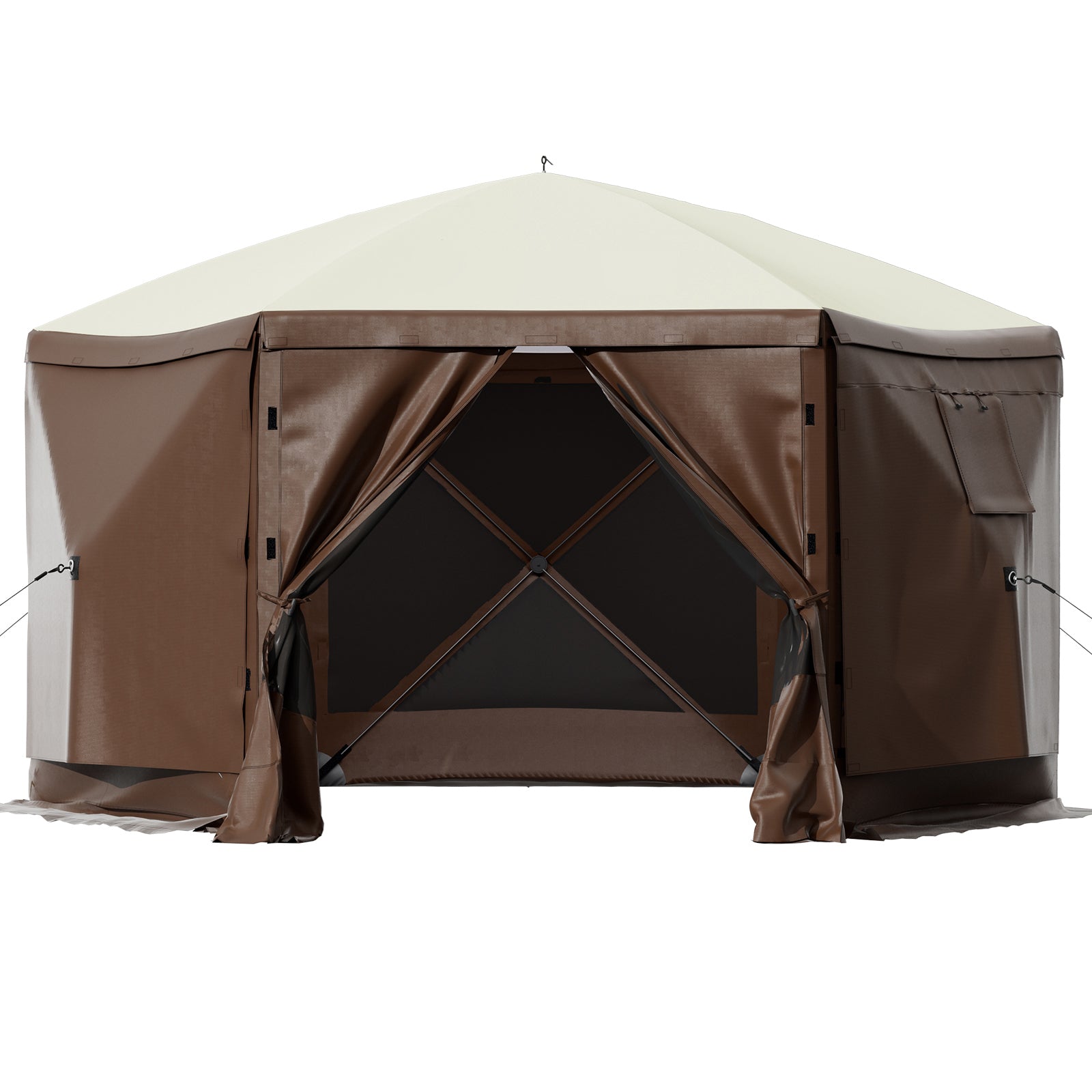 Camping Gazebo Tent, 10'x10', 6 Sided Pop-up Canopy Screen Tent for 8 Person Camping, Waterproof Screen Shelter w/Portable Storage Bag, Ground Stakes, Mesh Windows, Brown & Beige