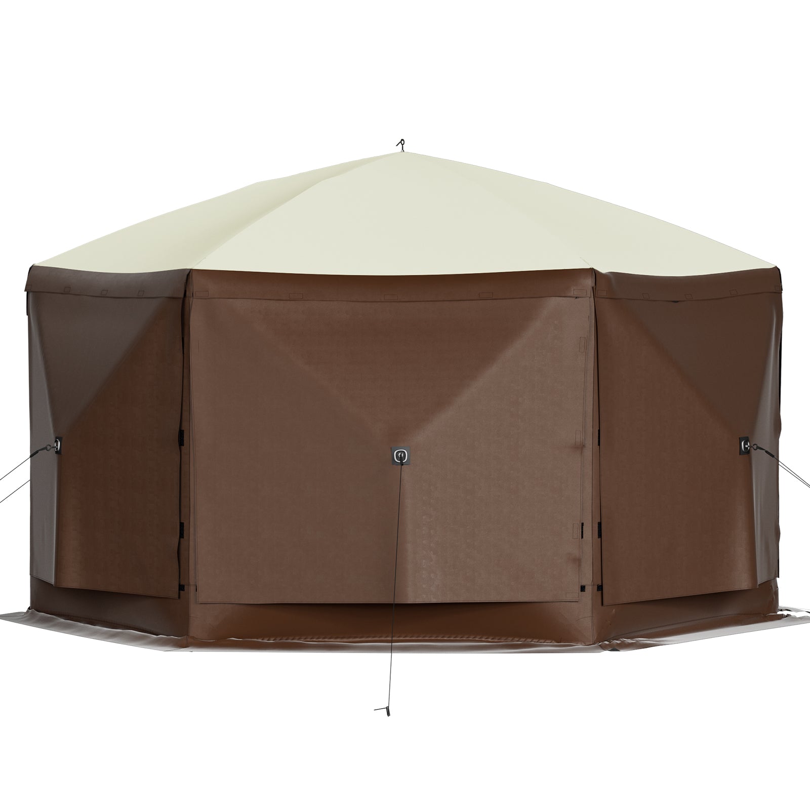 Camping Gazebo Tent, 10'x10', 6 Sided Pop-up Canopy Screen Tent for 8 Person Camping, Waterproof Screen Shelter w/Portable Storage Bag, Ground Stakes, Mesh Windows, Brown & Beige