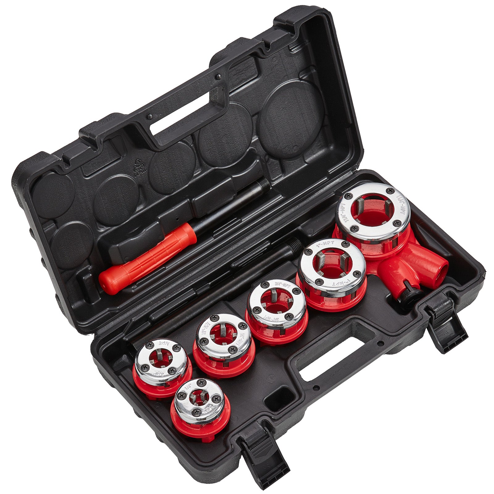 Ratchet Pipe Threader Kit, 1/4" NPT - 1-1/4" NPT Manual Ratcheting Pipe Threader, Portable Pipe Threading Tool Set with 6PCS NPT Dies, Storage Case for Galvanized Aluminum Iron Copper Pipes