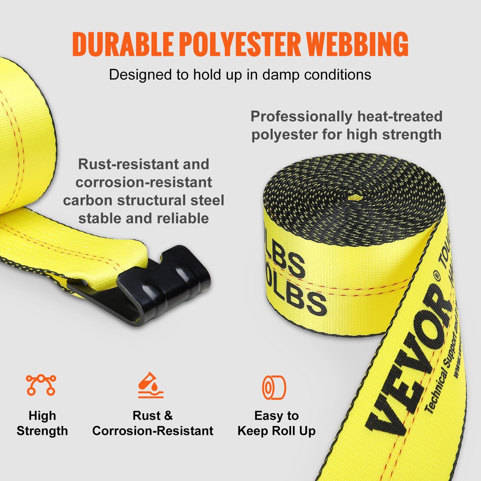 Winch Straps, 4" x 30', 6000 lbs Load Capacity, 18000 lbs Break Strength, Truck Straps with Flat Hook, Flatbed Tie Downs Cargo Control for Trailers, Farms, Rescues, Tree Saver, Yellow (10 Pack)