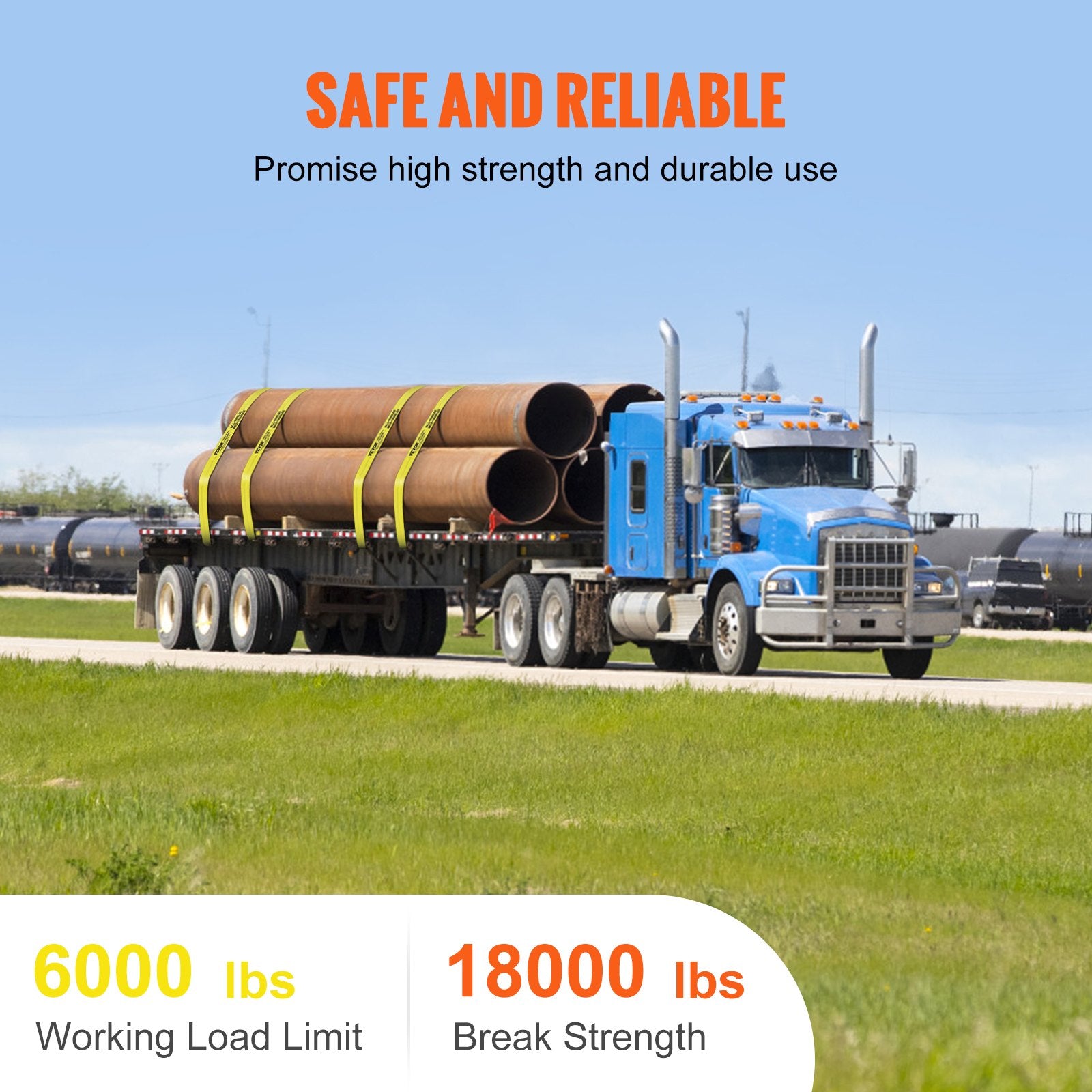 Winch Straps, 4" x 30', 6000 lbs Load Capacity, 18000 lbs Break Strength, Truck Straps with Flat Hook, Flatbed Tie Downs Cargo Control for Trailers, Farms, Rescues, Tree Saver, Yellow (10 Pack)