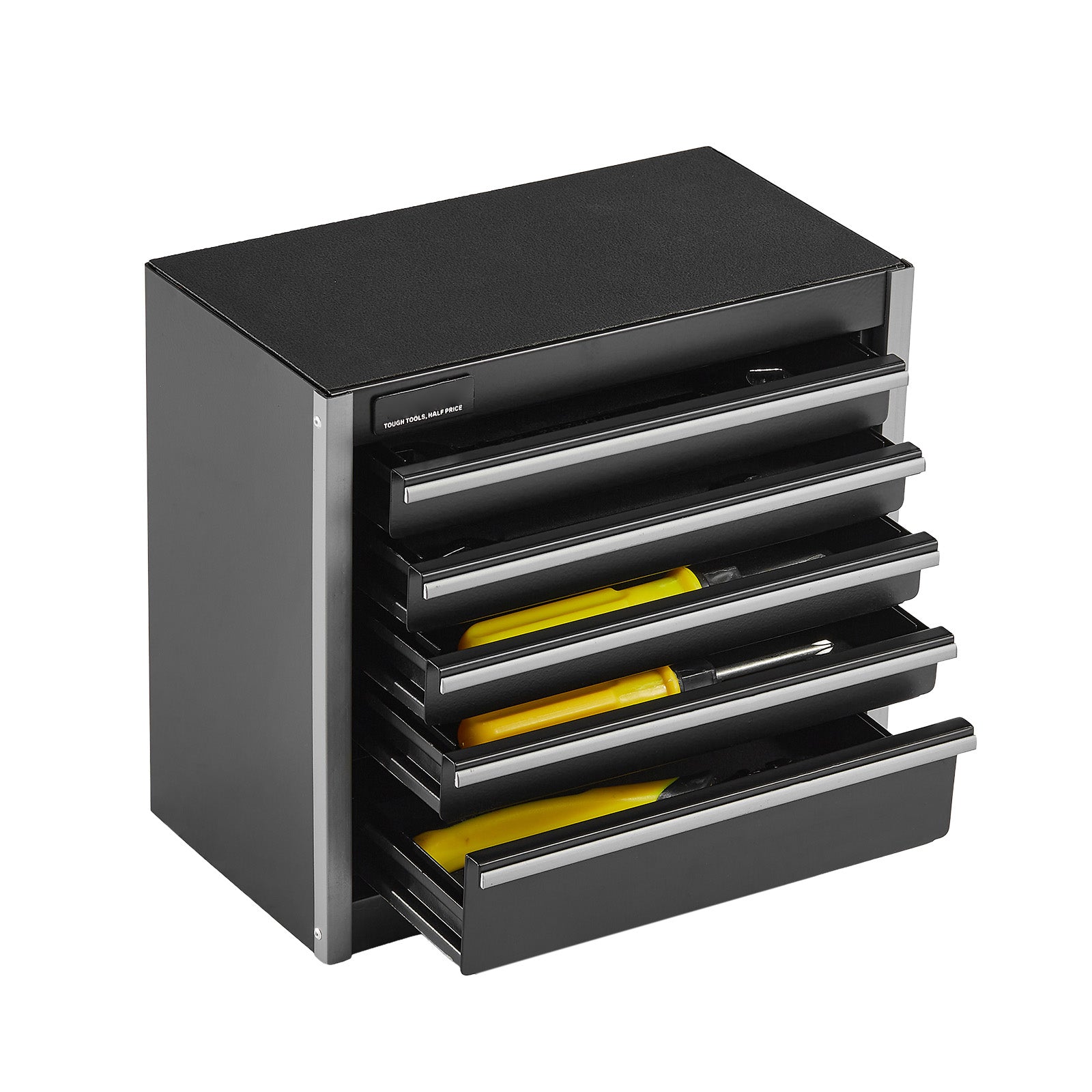Tool Box 8.6-inch Portable Metal Tool Box with 5 Drawers Tool Organizer Black