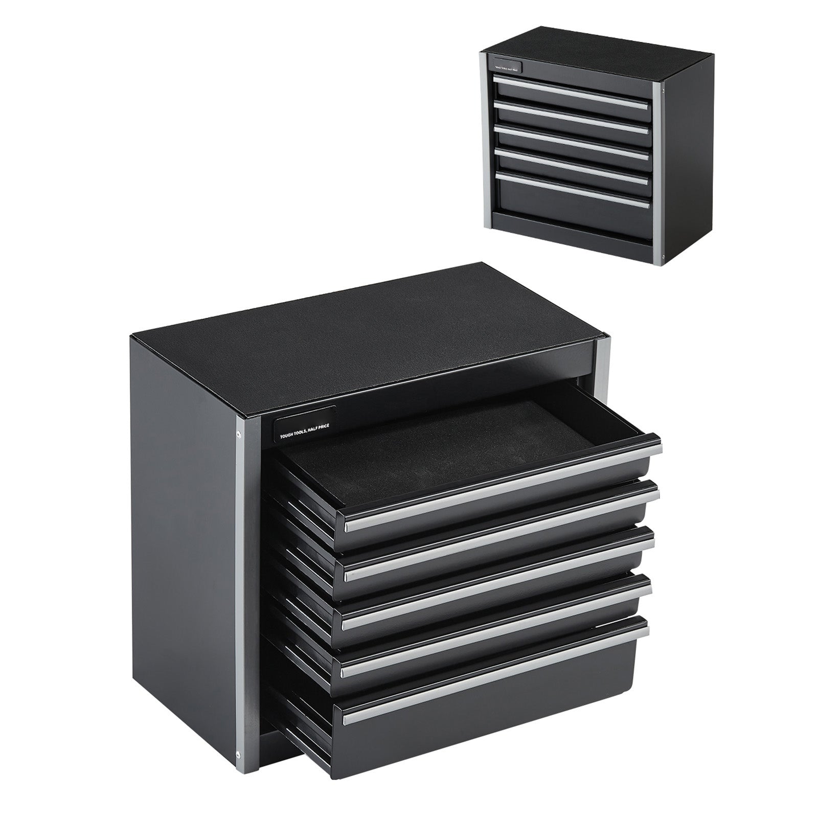 Tool Box 8.6-inch Portable Metal Tool Box with 5 Drawers Tool Organizer Black