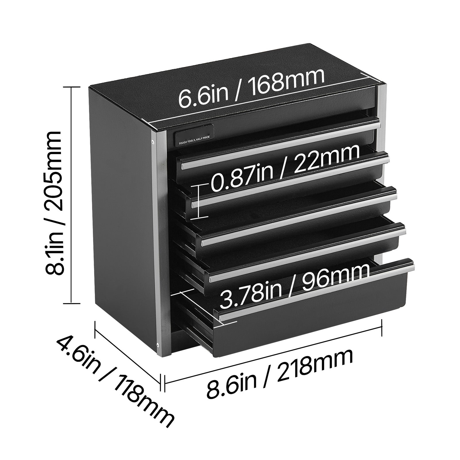 Tool Box 8.6-inch Portable Metal Tool Box with 5 Drawers Tool Organizer Black