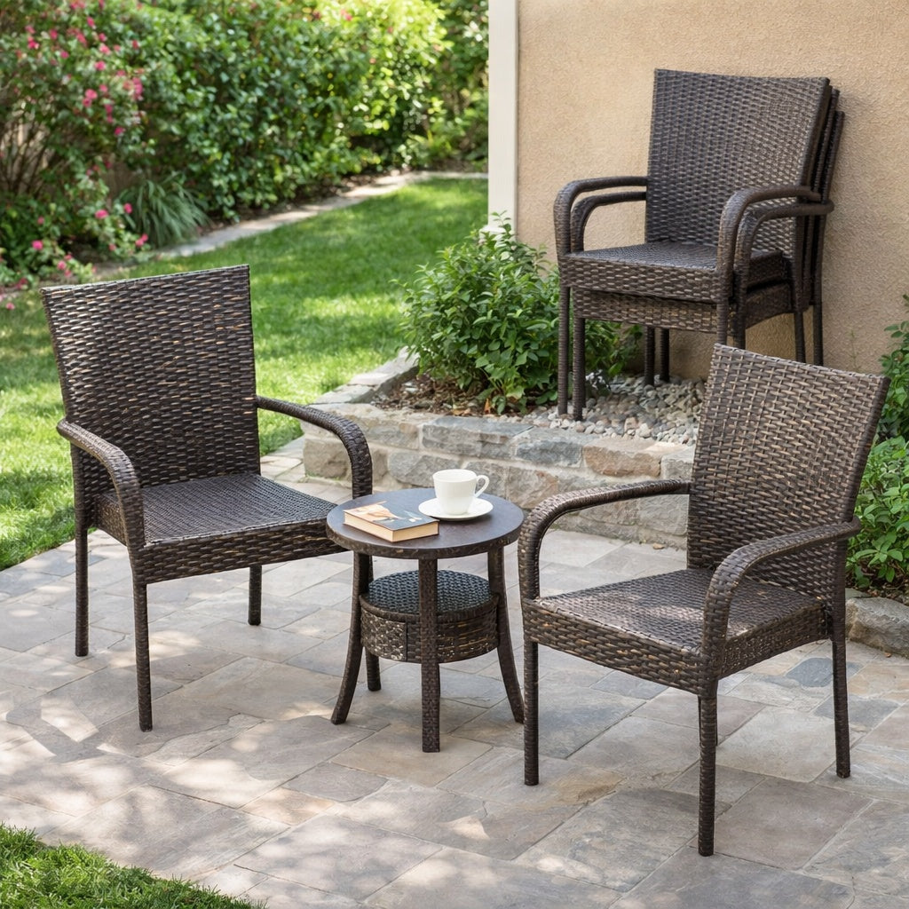 LITTLETON PE WICKER STACKING CHAIR,2PCS