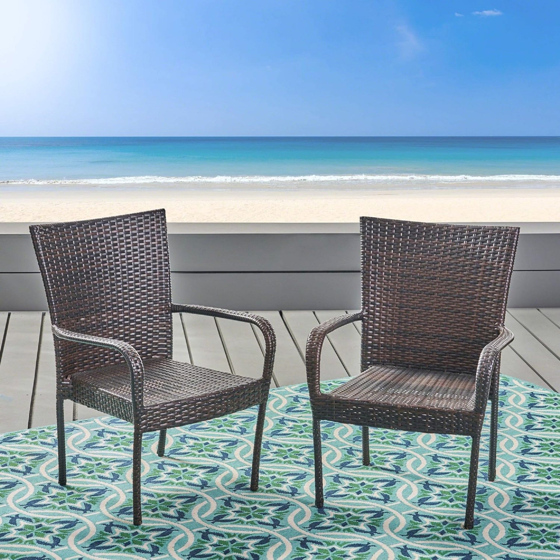 LITTLETON PE WICKER STACKING CHAIR,2PCS