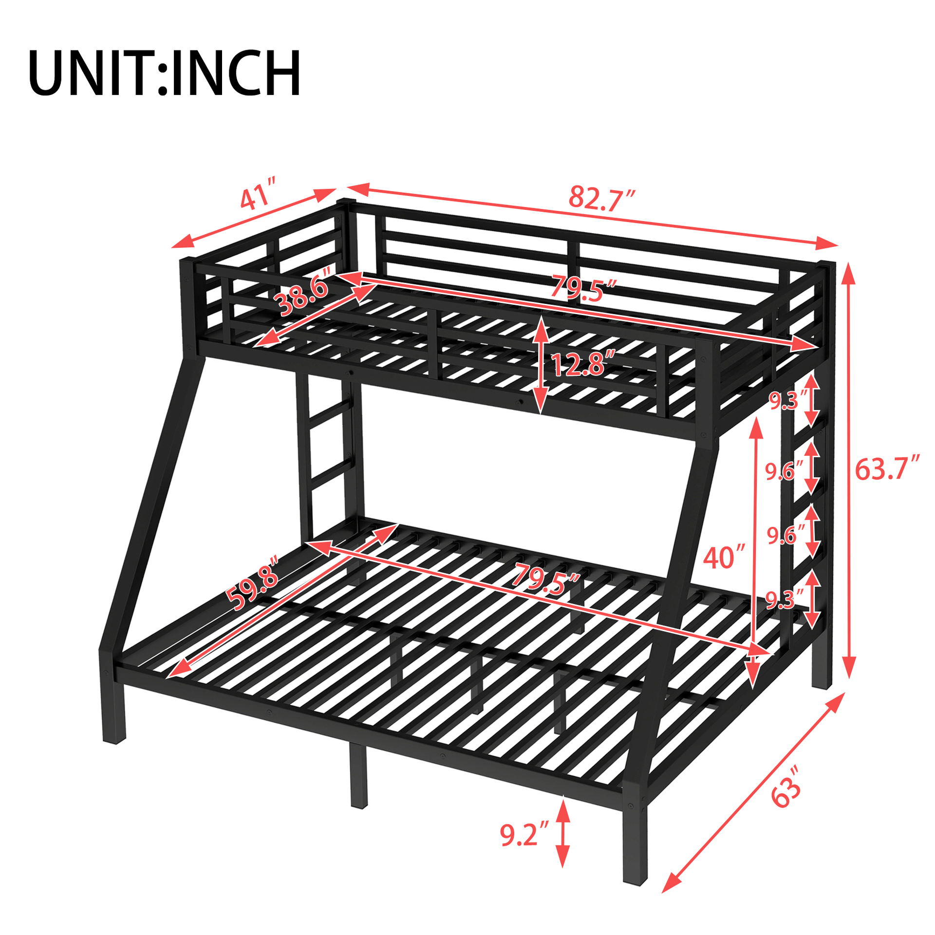 Metal Twin XL over Queen Bunk Bed for Teens and Adults,Space-Saving/Noise Reduced/No Box Spring Needed,Black