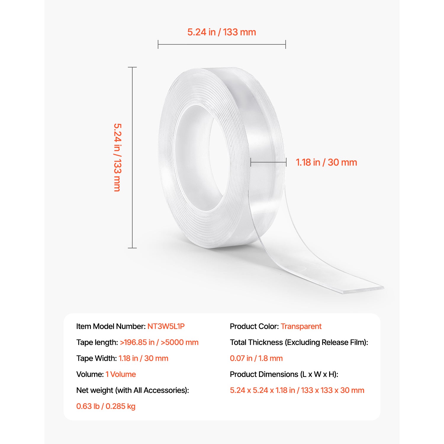 Double Sided Tape Heavy Duty, 16 ft Long Nano Mounting Tape, Strong Adhesive & Reusable, Clear Two Sided Wall Tape, Removable Poster Picture Hanging Strips for Home, Office, Car, Outdoor Use