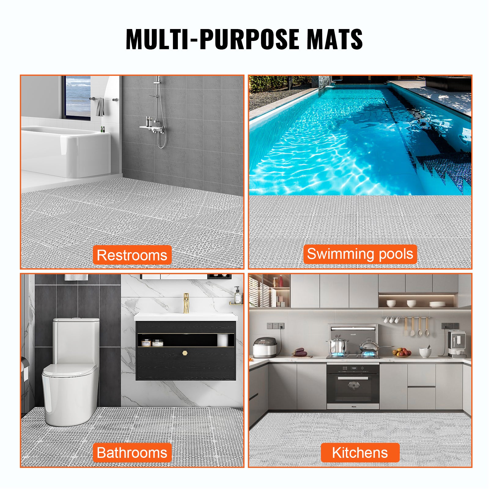Interlocking Tile 50PCS Gray, Drainage Tiles 12" x 12" Splicing, PVC Interlocking Drainage Floor Tiles, Non-Slip Drainage Holes for Restroom, Bathroom, Kitchen, Pool, Wet Areas