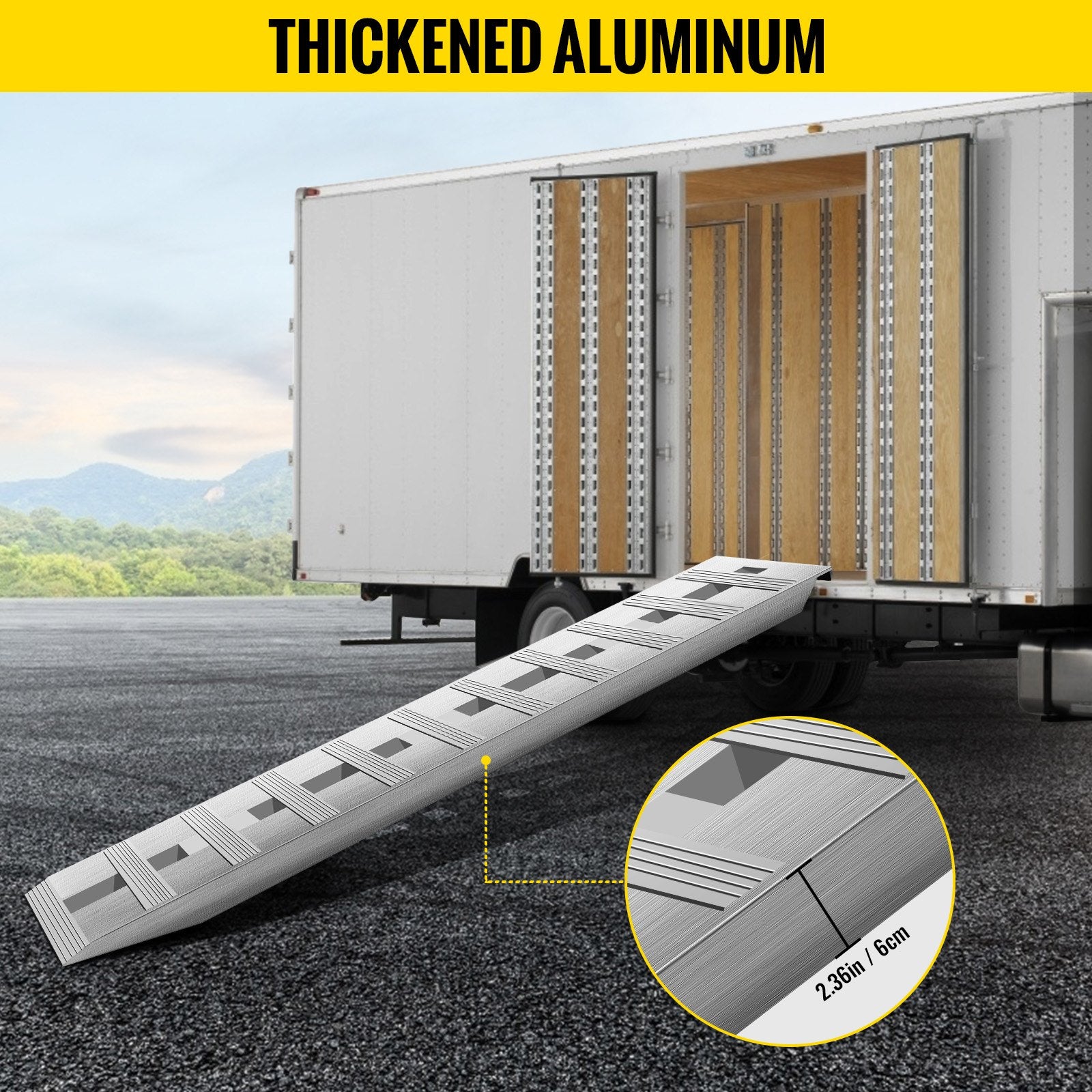 60'' X 12'' X 2.5''Aluminum Trailer Ramps 6000LBS Total Beavertail Hook End 1 Pair 2 Ramps