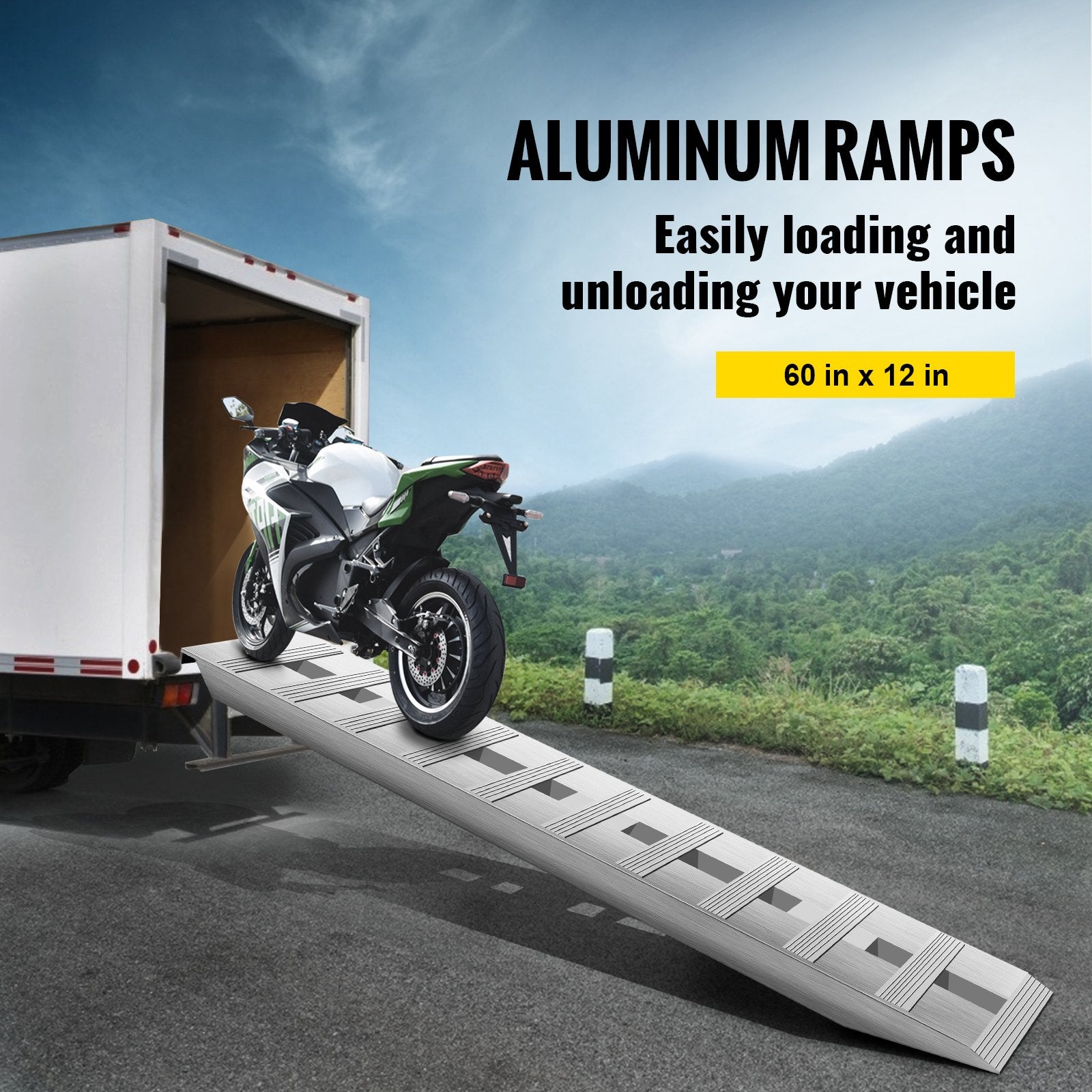 60'' X 12'' X 2.5''Aluminum Trailer Ramps 6000LBS Total Beavertail Hook End 1 Pair 2 Ramps