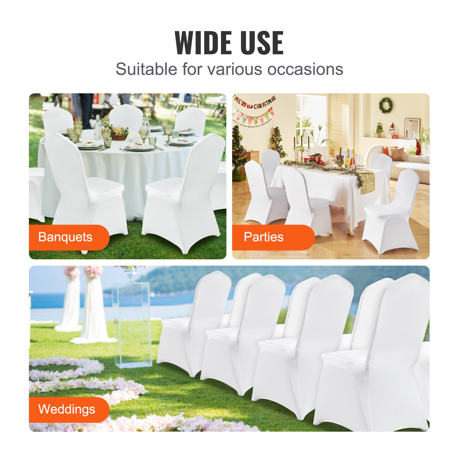 Stretch Spandex Folding Chair Covers, Universal Fitted Chair Cover, Removable Washable Protective Slipcovers, for Wedding, Holiday, Banquet, Party, Celebration, Dining (150PCS White)