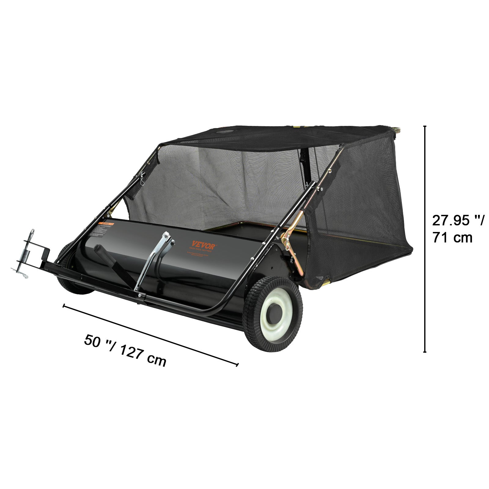 50" Tow Behind Lawn Sweeper 26 Cu. Ft. Leaf & Grass Collector Adjustable Height