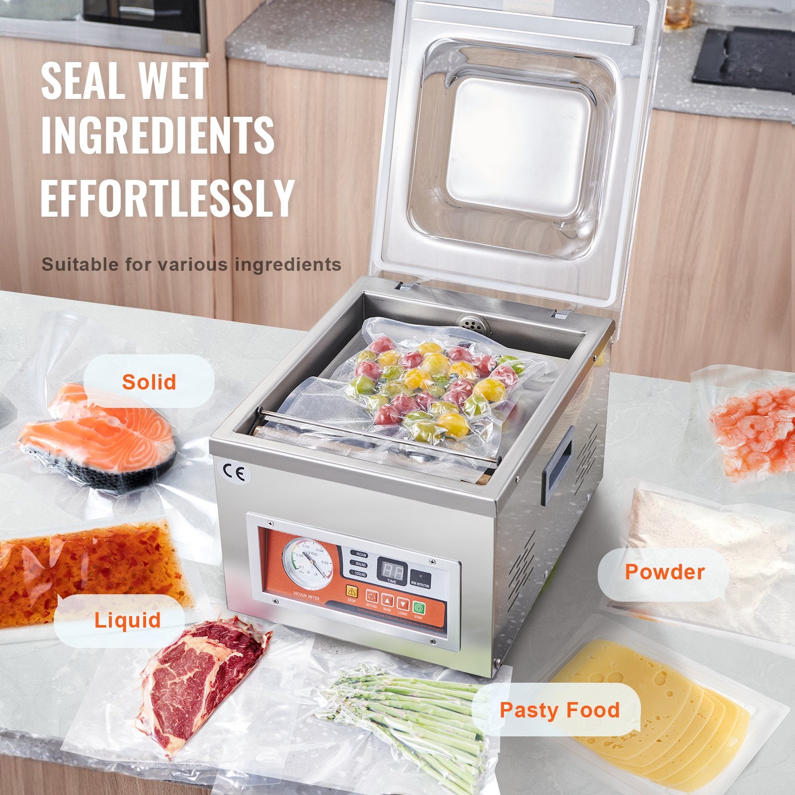 Chamber Vacuum Sealer, DZ-260A 6.5 m³/h Pump Rate, Excellent Sealing Effect with Automatic Control, 110V Kitchen Packaging Machine for Fresh Meats, Fruit Saver, Home, Commercial Using