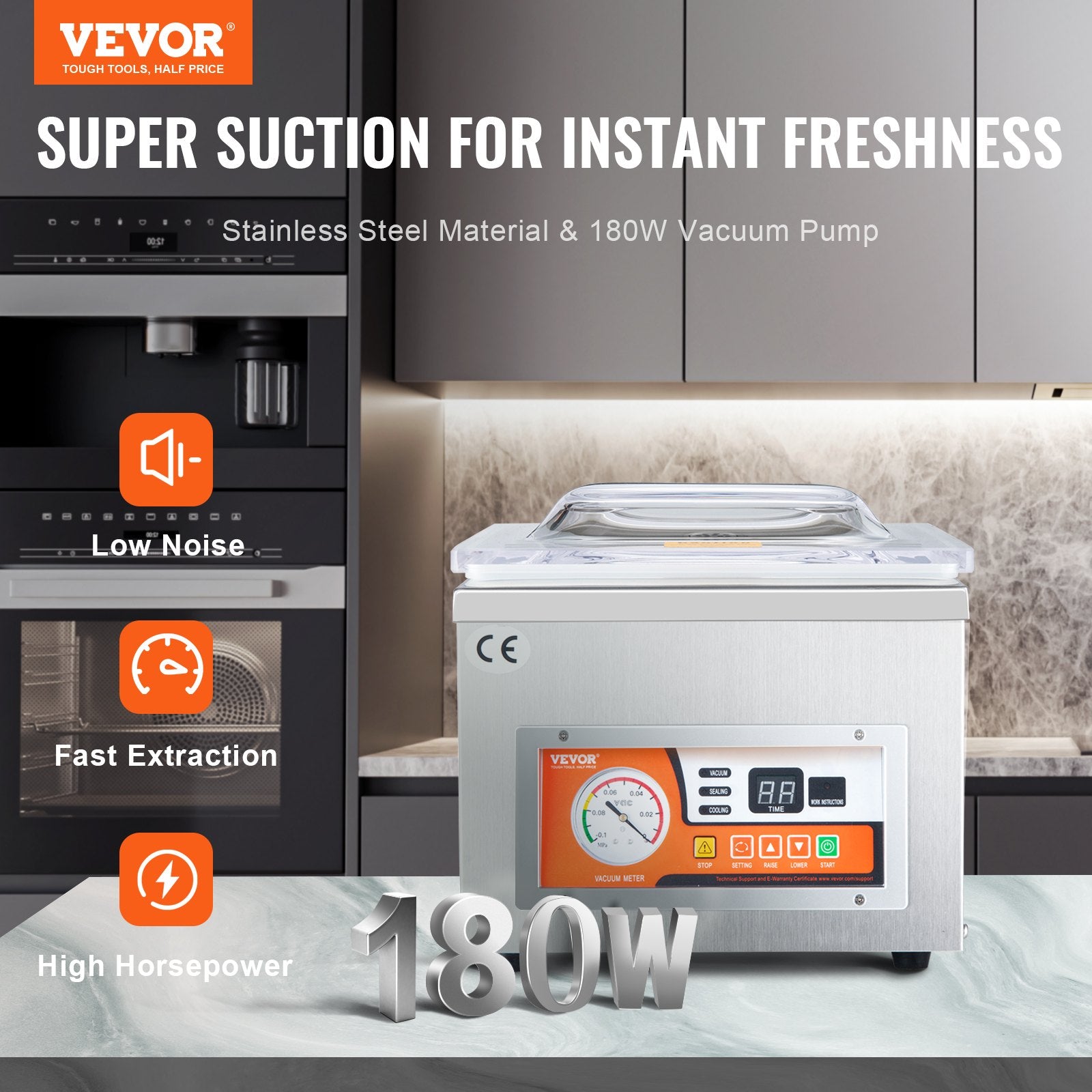 Chamber Vacuum Sealer, DZ-260A 6.5 m³/h Pump Rate, Excellent Sealing Effect with Automatic Control, 110V Kitchen Packaging Machine for Fresh Meats, Fruit Saver, Home, Commercial Using