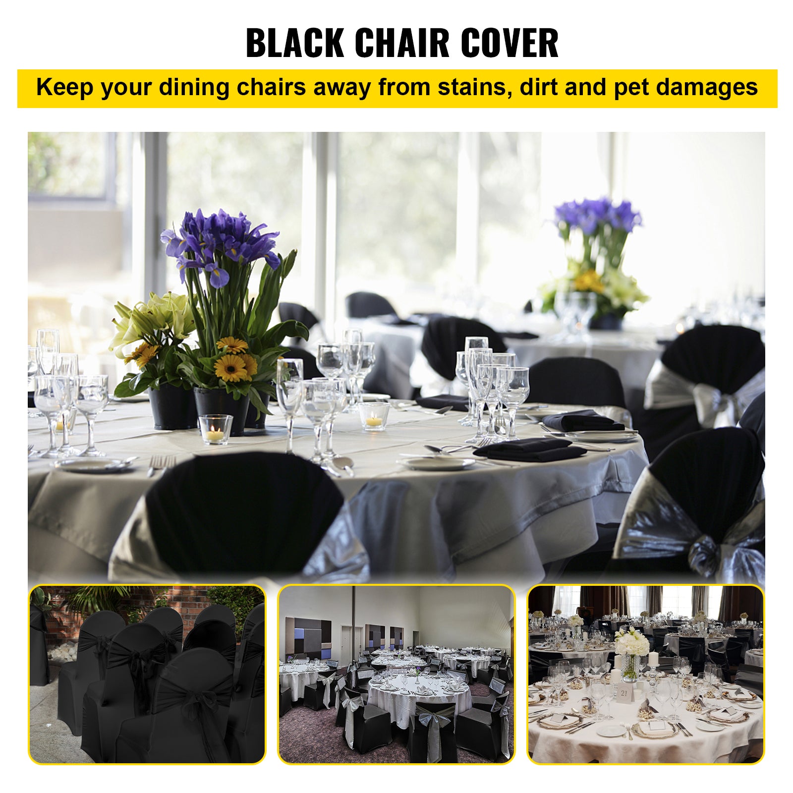 Stretch Spandex Folding Chair Covers, Universal Fitted Arched Front Cover, Removable Washable Protective Slipcovers, for Wedding, Holiday, Banquet, Party, Celebration, Dining (50PCS Black)