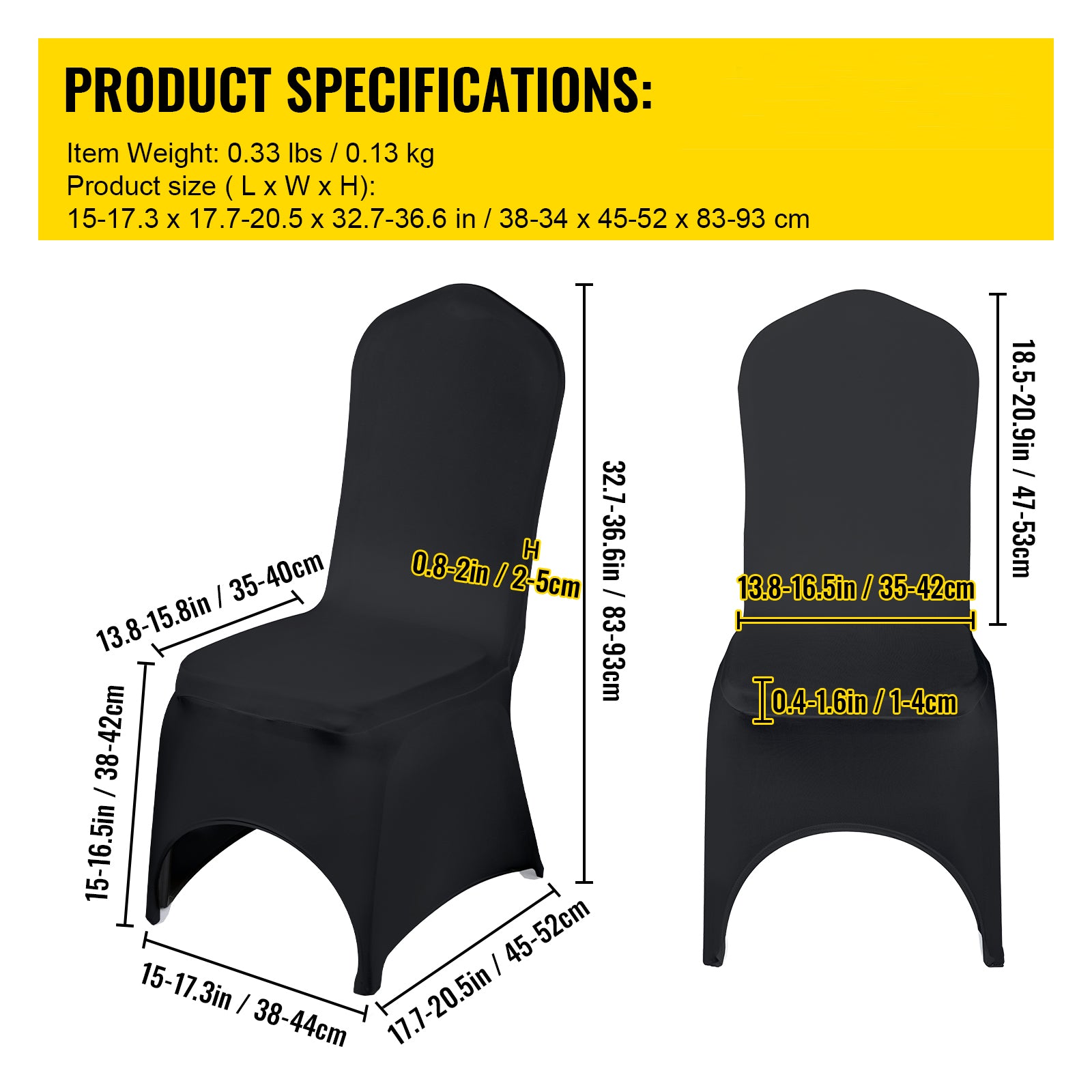 Stretch Spandex Folding Chair Covers, Universal Fitted Arched Front Cover, Removable Washable Protective Slipcovers, for Wedding, Holiday, Banquet, Party, Celebration, Dining (50PCS Black)