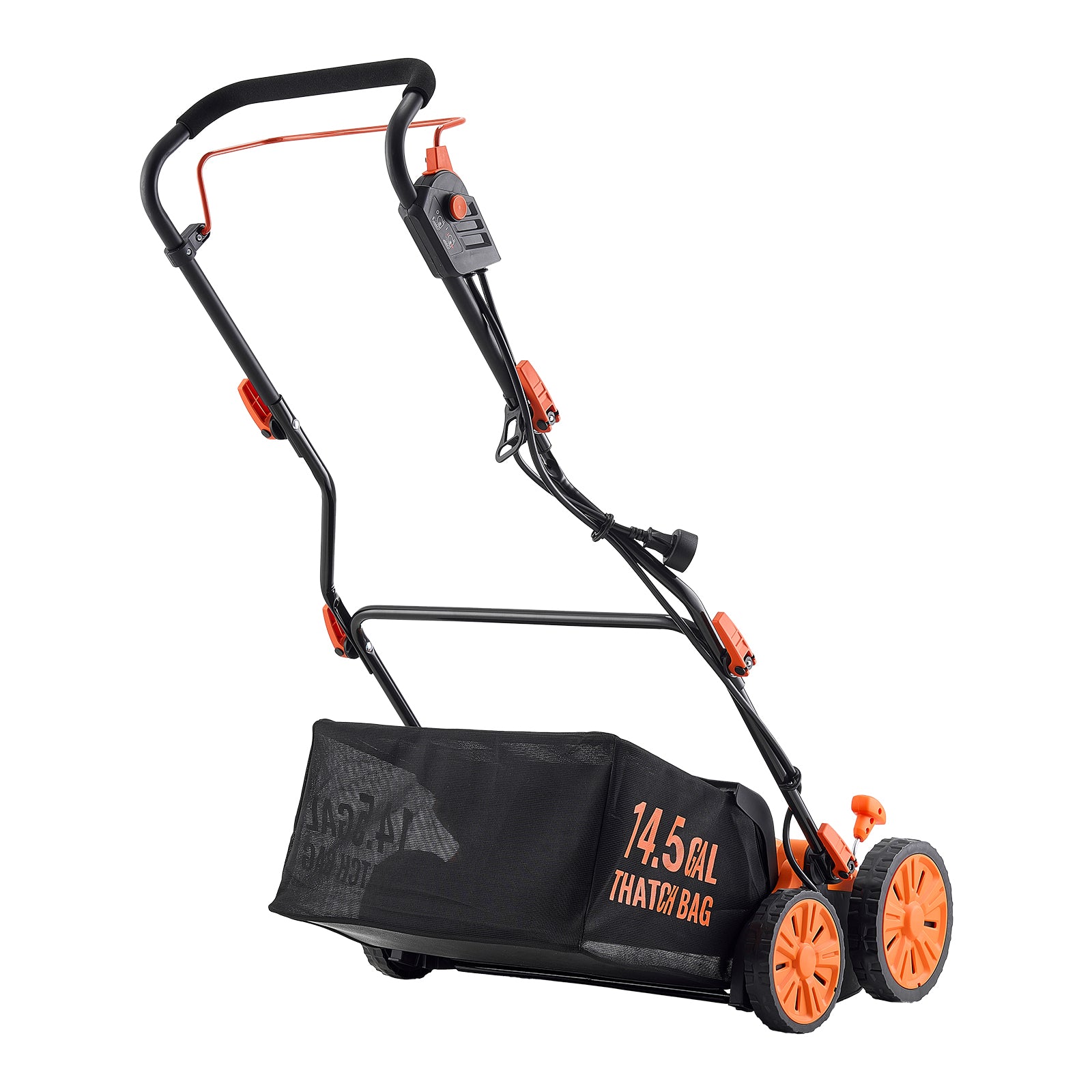 2-in-1 Electric Dethatcher and Scarifier, 16-Inch 15 Amp, Corded Lawn Dethatcher with 14.5-Gallon Thatch Collection Bag, 5-Position Depth Adjustment, Walk Behind Machine for Garden Yard Grass