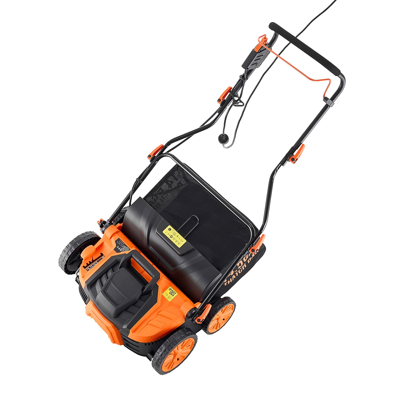 2-in-1 Electric Dethatcher and Scarifier, 16-Inch 15 Amp, Corded Lawn Dethatcher with 14.5-Gallon Thatch Collection Bag, 5-Position Depth Adjustment, Walk Behind Machine for Garden Yard Grass