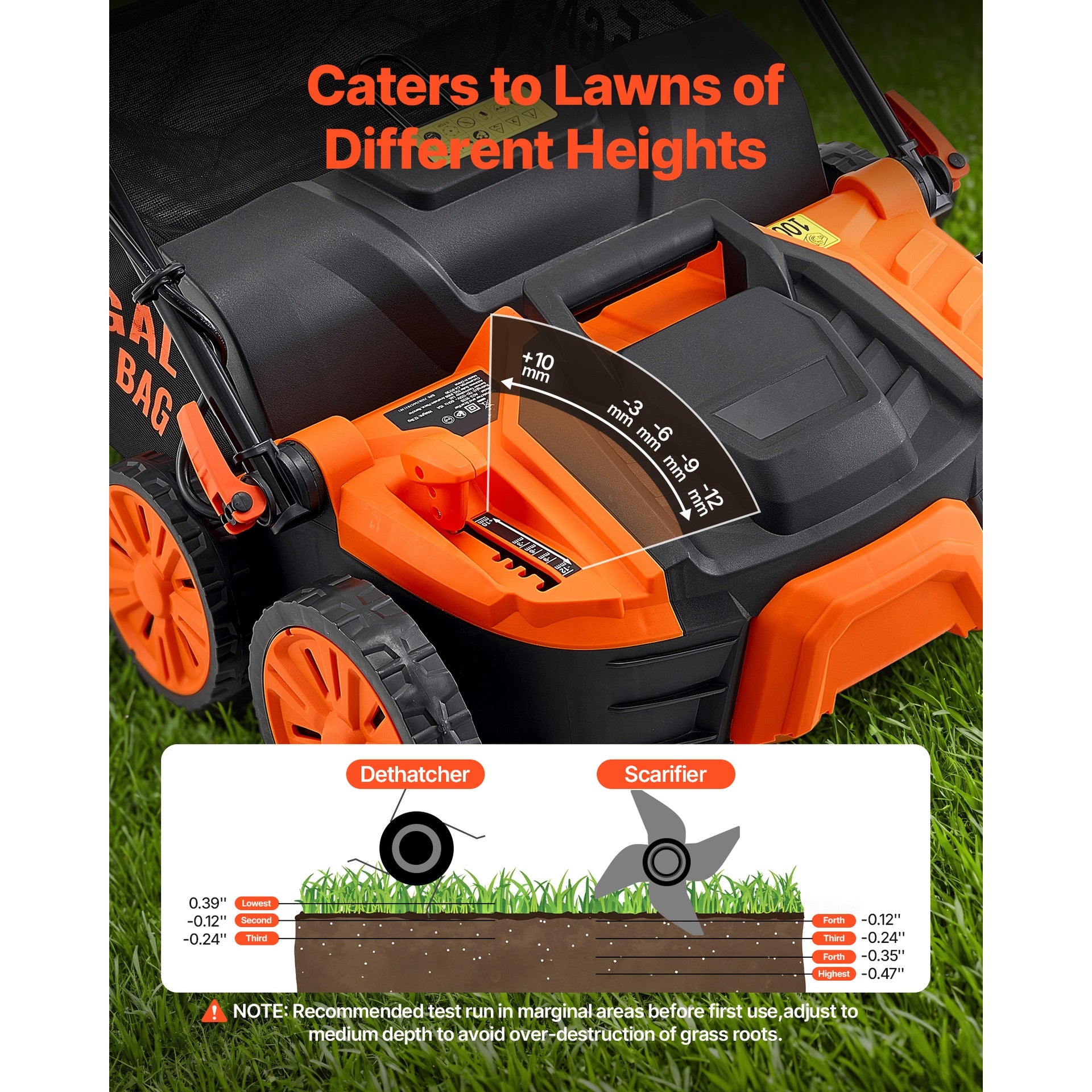 2-in-1 Electric Dethatcher and Scarifier, 16-Inch 15 Amp, Corded Lawn Dethatcher with 14.5-Gallon Thatch Collection Bag, 5-Position Depth Adjustment, Walk Behind Machine for Garden Yard Grass