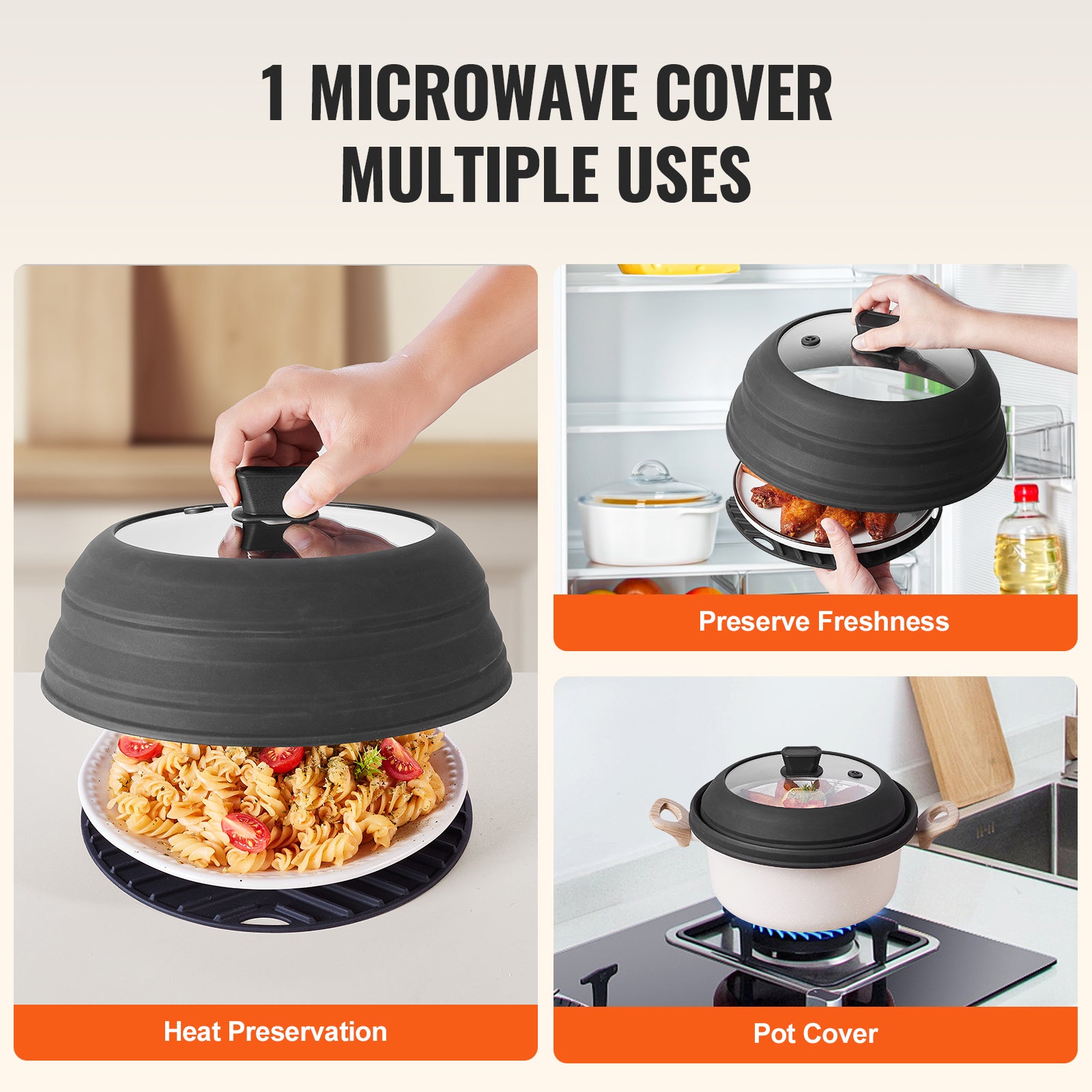 Microwave Splatter Cover & Mat 10.8" Collapsible Microwave Food Lid 500°F