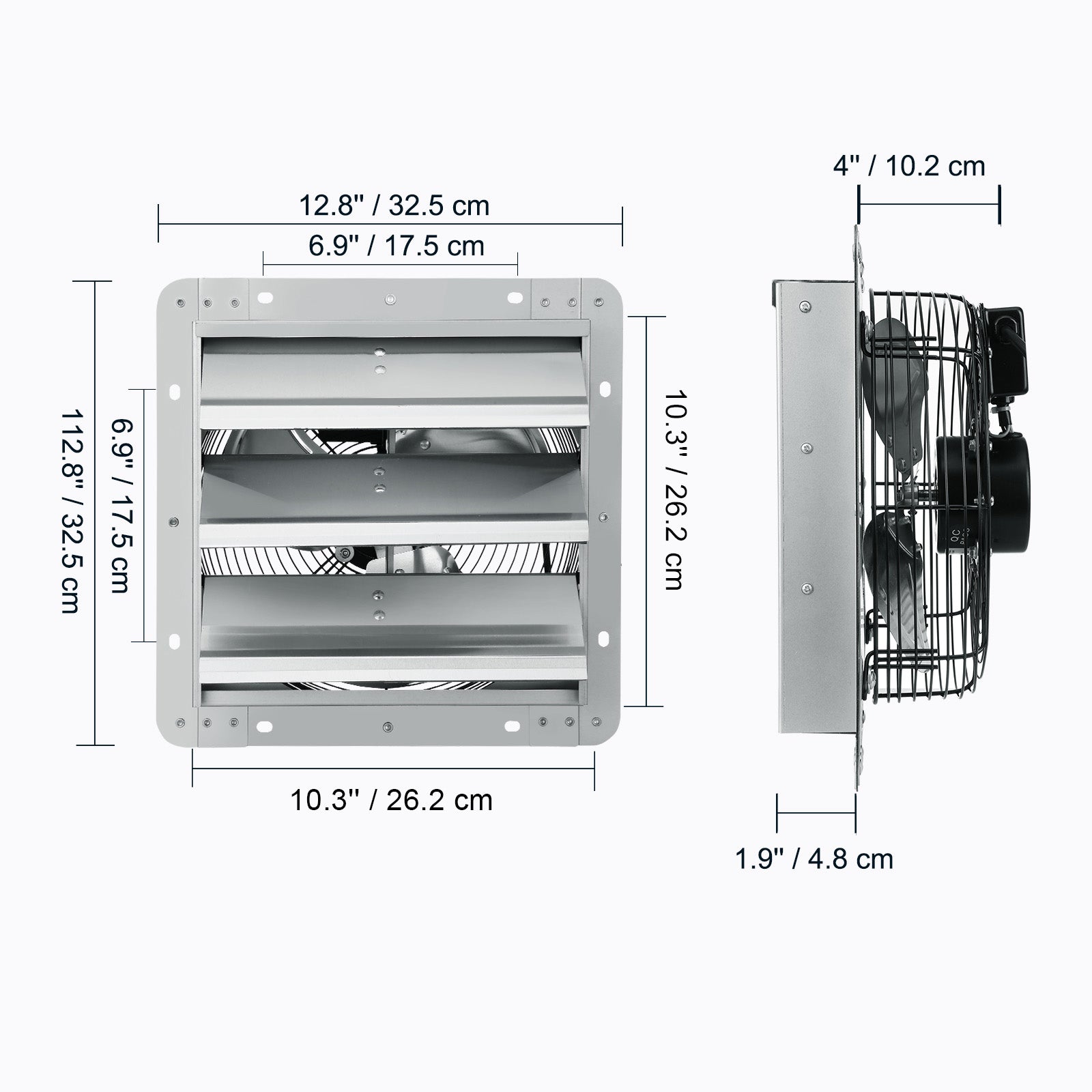10'' Shutter Exhaust Fan, High-speed 820 CFM, Aluminum Wall Mount Attic Fan with AC-motor, Ventilation and Cooling for Greenhouses, Garages, Sheds, Shops, FCC
