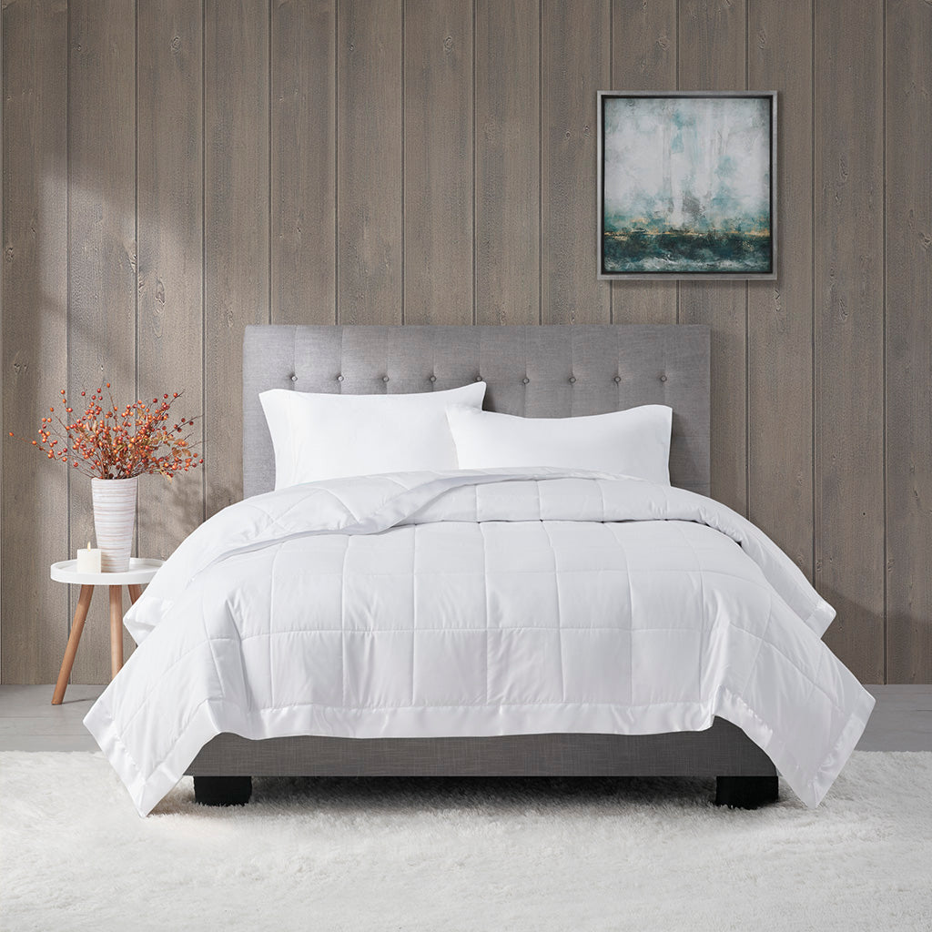 Lightweight Down Alternative Blanket with Satin Trim White King