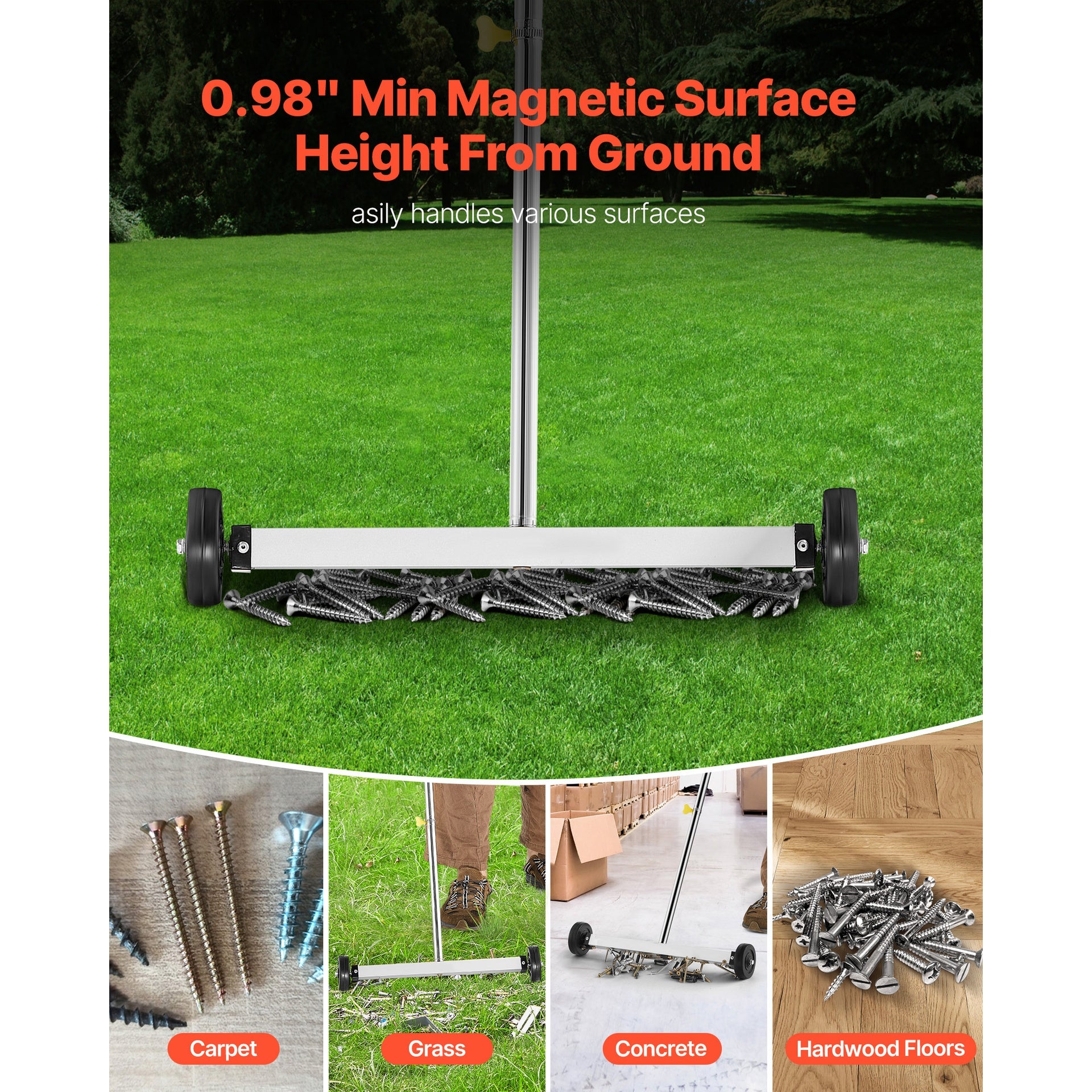 Magnetic Sweeper with Wheels, 17 inch, 10 lbs Load Capacity, Lightweight Magnetic Pickup Sweeper with Adjustable Handle, Pick Up Nails and Screws, Easy Cleanup for Garages, Roofing Projects