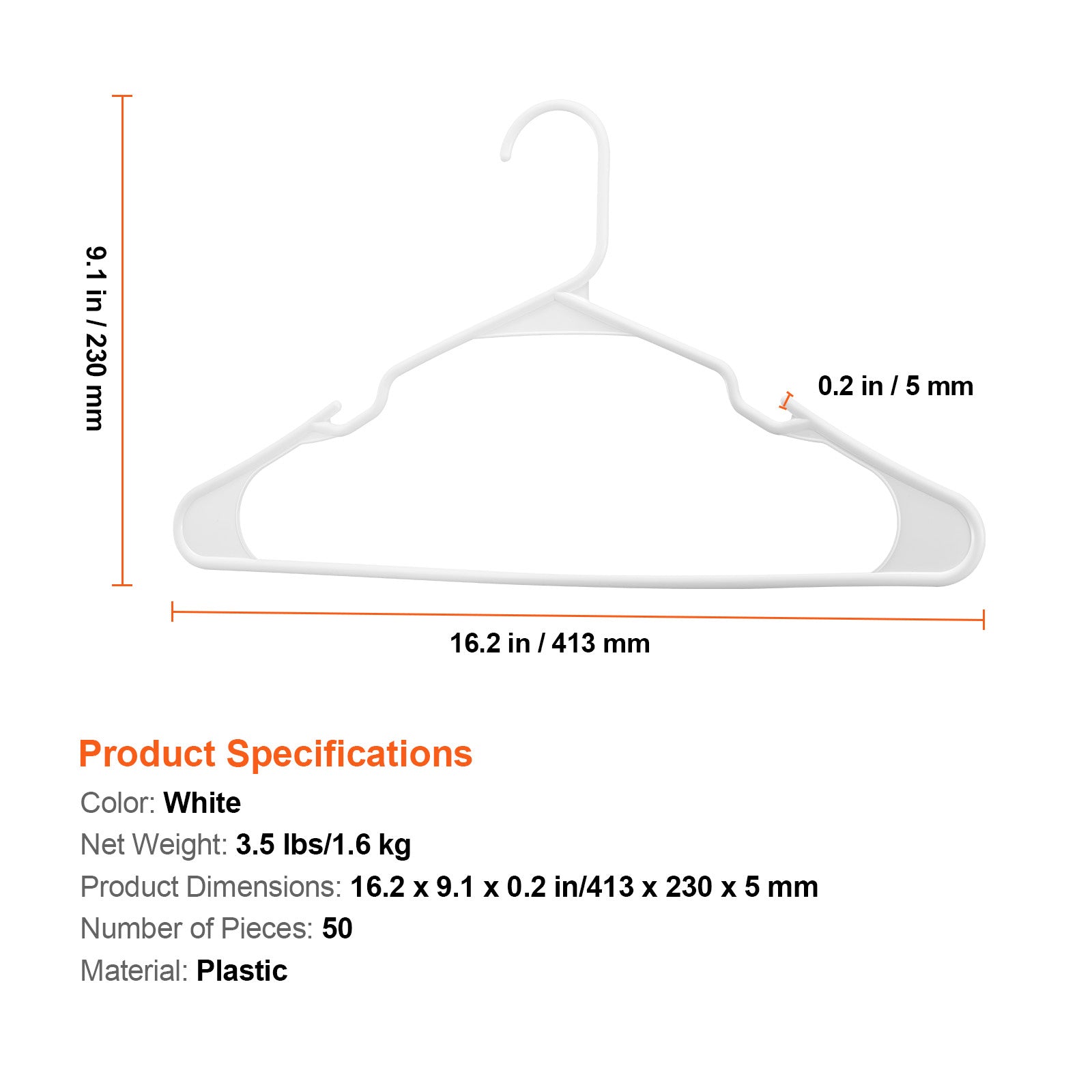 Hangers, 0.2 in Ultra-Thin, 50 Pack White Plastic Hangers with Stable Triangular Top Structure & Wider Notch Design, Non-Slip Space Saving Hangers, Fit for T-Shirt, Shirt, Sling & Pant