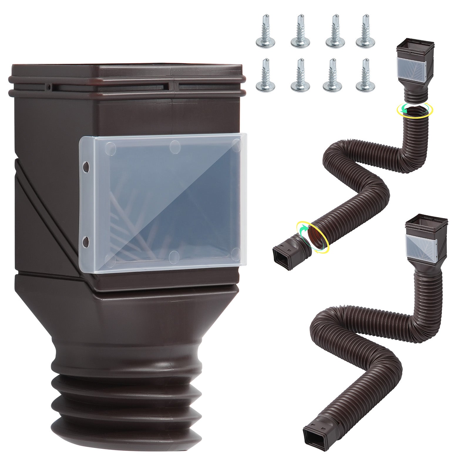 Rain Gutter Downspout Extensions 2-Pack Flexible Downspout Extender Brown