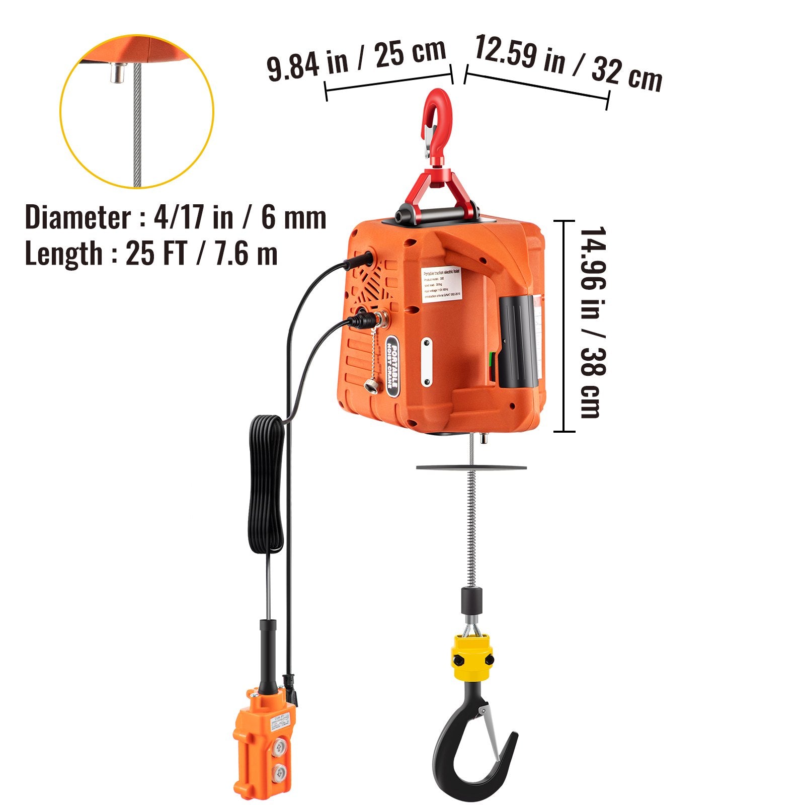 3-in-1 Electric Hoist Winch, 1100lbs Portable Electric Winch, 1500W 110V Power Winch Crane, 25ft Lifting Height, w/Wire and Wireless Remote Control, Overload Protection for Lifting Towing