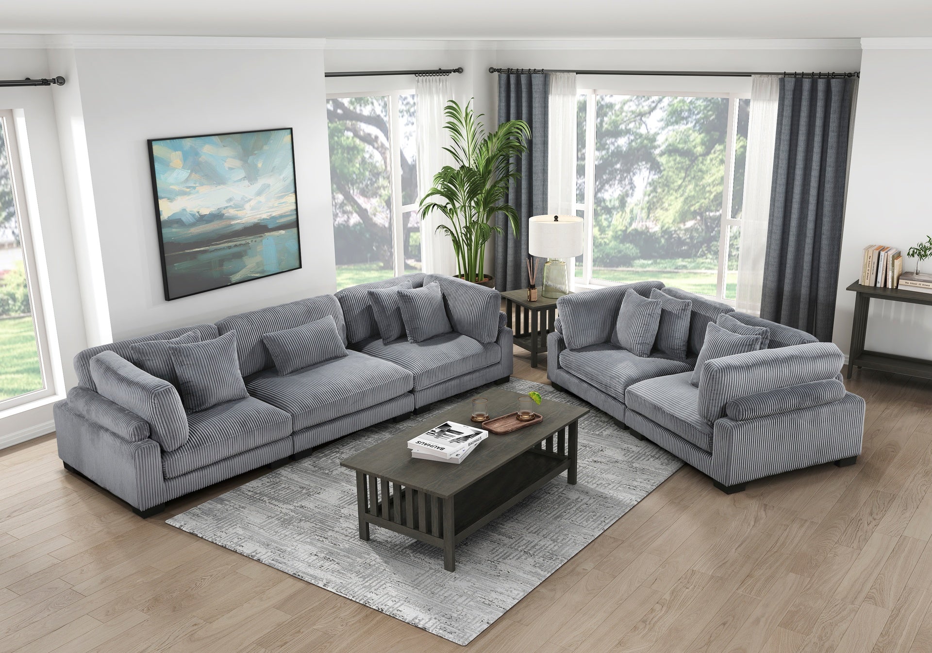 1pc Modern Living Room Furniture Modular Armless Chair Plush Gray Corduroy Fabric Upholstery Plywood Frame, Matching Pillow