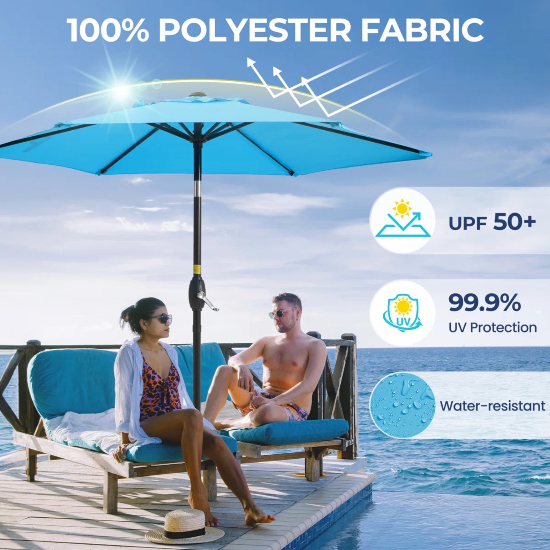 7.5 Feet Blue Market Umbrella with Crank Lift & Tilt. UV-Resistant Canopy for Pool, Backyard & Patio (Without base)