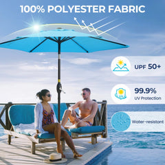 7.5 Feet Blue Market Umbrella with Crank Lift & Tilt. UV-Resistant Canopy for Pool, Backyard & Patio (Without base)