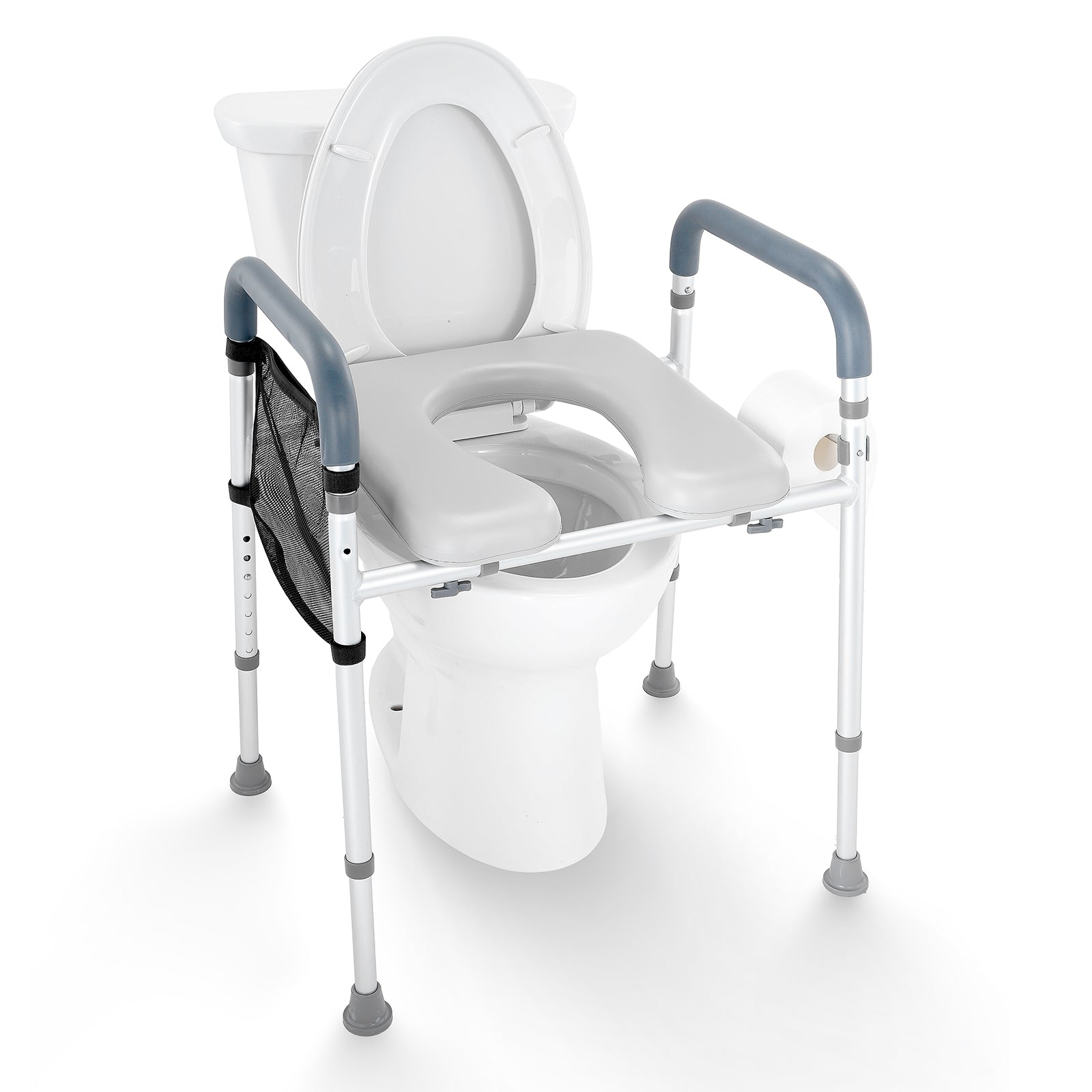 Raised Toilet Seat, 7-Position Height Adjustment 19.3" - 25.2", 350lbs Weight Capacity, with Comfort Padded Aluminum Frame, Universal Toilet Seat Riser, for Elderly, Handicap, Pregnant, Medical