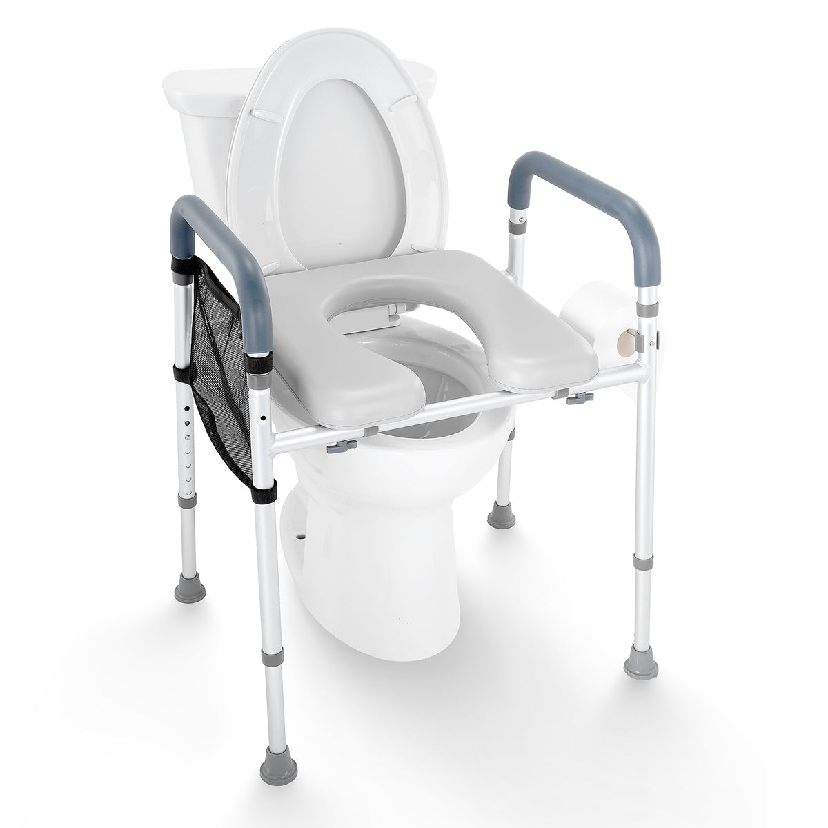 Raised Toilet Seat, 7-Position Height Adjustment 19.3" - 25.2", 350lbs Weight Capacity, with Comfort Padded Aluminum Frame, Universal Toilet Seat Riser, for Elderly, Handicap, Pregnant, Medical