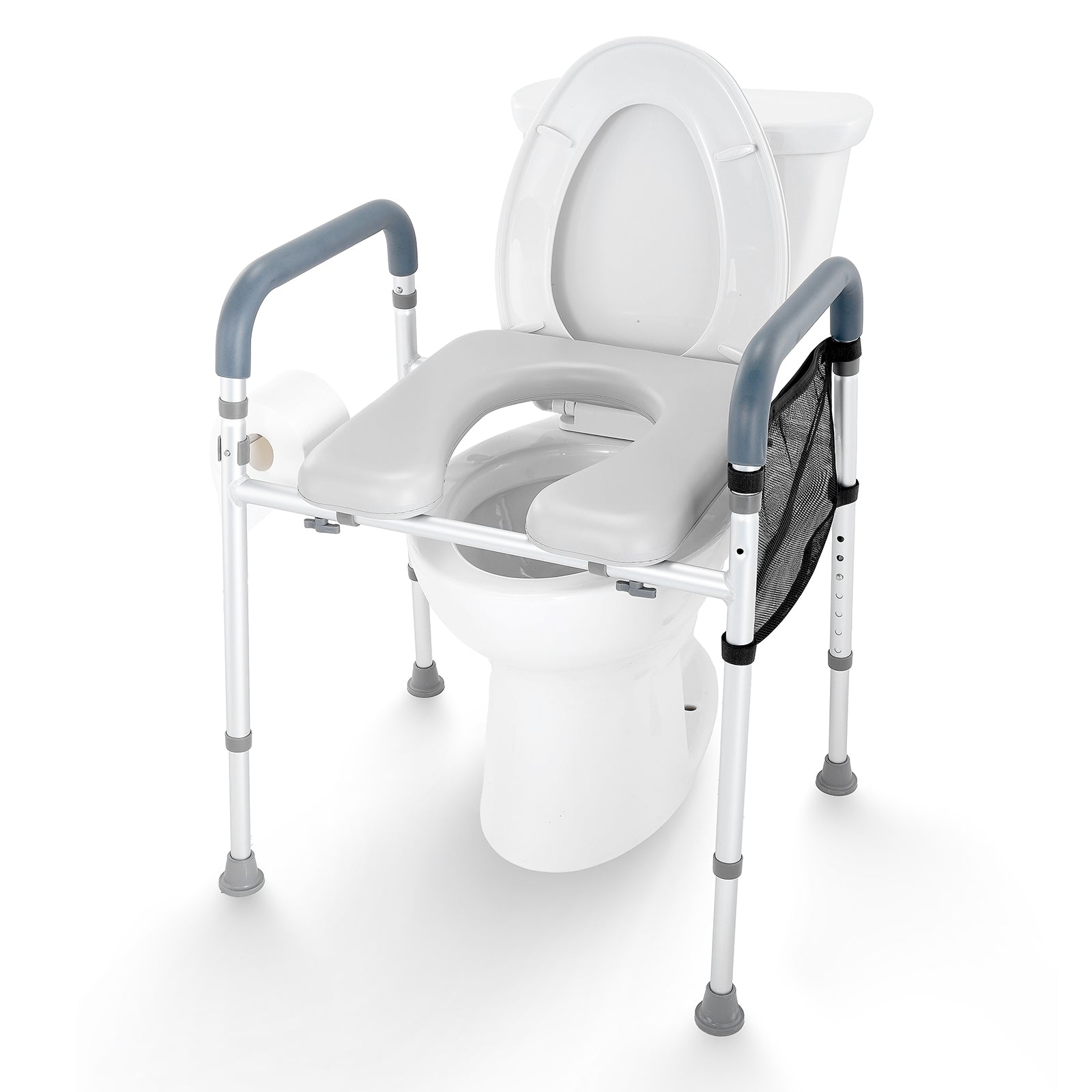 Raised Toilet Seat, 7-Position Height Adjustment 19.3" - 25.2", 350lbs Weight Capacity, with Comfort Padded Aluminum Frame, Universal Toilet Seat Riser, for Elderly, Handicap, Pregnant, Medical