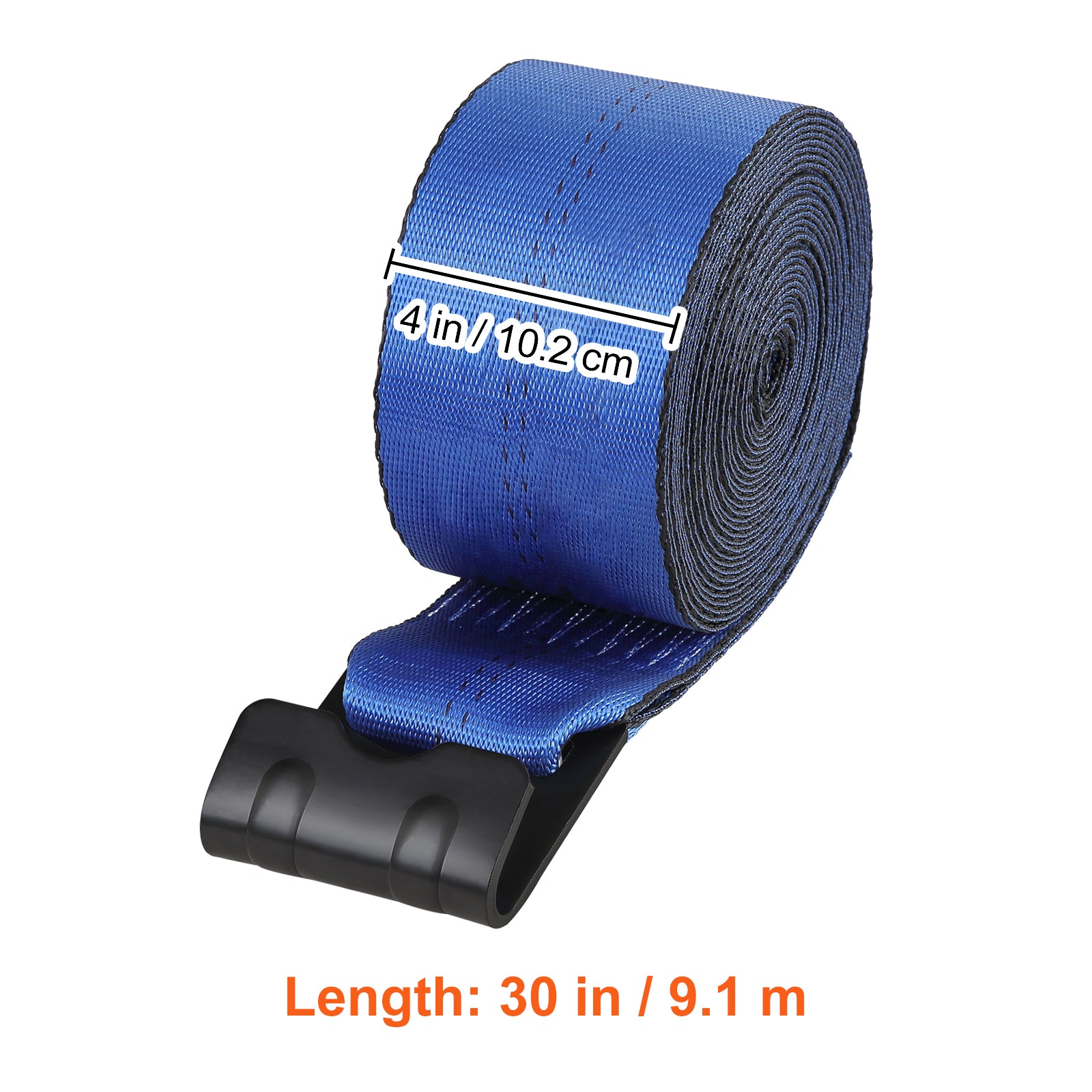Winch Straps, 4" x 30', 6000 lbs Load Capacity, 18000 lbs Breaking Strength, Truck Straps with Flat Hook, Flatbed Tie Downs Cargo Control for Trailers, Farms, Rescues, Tree Saver, Blue (10 Pack)