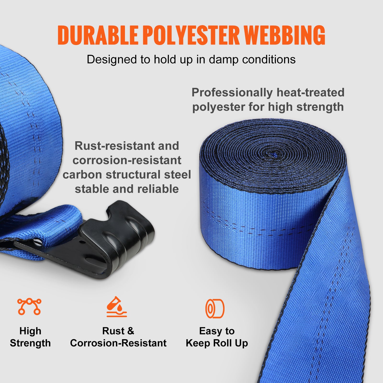 Winch Straps, 4" x 30', 6000 lbs Load Capacity, 18000 lbs Breaking Strength, Truck Straps with Flat Hook, Flatbed Tie Downs Cargo Control for Trailers, Farms, Rescues, Tree Saver, Blue (10 Pack)