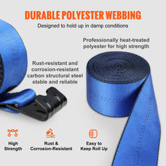 Winch Straps, 4" x 30', 6000 lbs Load Capacity, 18000 lbs Breaking Strength, Truck Straps with Flat Hook, Flatbed Tie Downs Cargo Control for Trailers, Farms, Rescues, Tree Saver, Blue (10 Pack)
