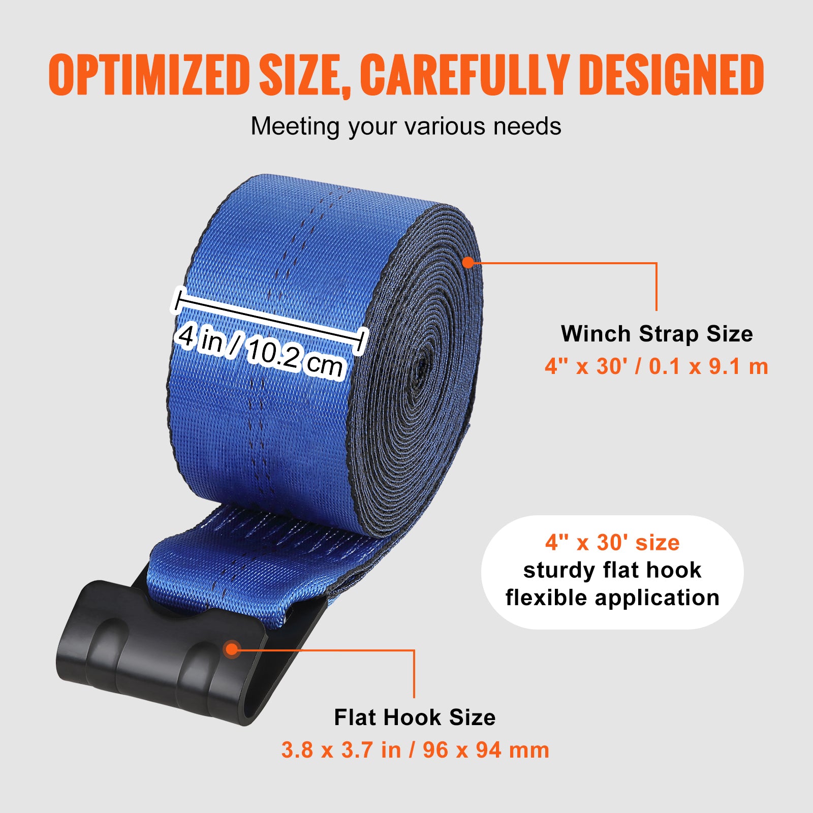 Winch Straps, 4" x 30', 6000 lbs Load Capacity, 18000 lbs Breaking Strength, Truck Straps with Flat Hook, Flatbed Tie Downs Cargo Control for Trailers, Farms, Rescues, Tree Saver, Blue (10 Pack)