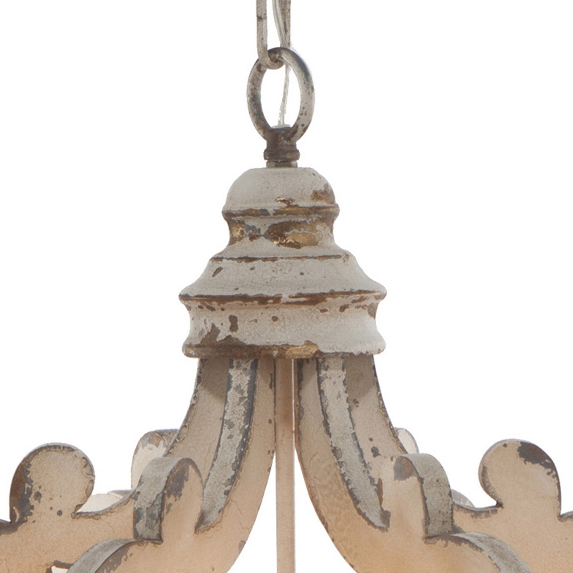 Aki 21 Inch 6 Light Chandelier, Carved Wood Frame, Classic, Vintage, White