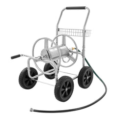 Hose Reel Cart, Hold Up to 300 ft of 5/8 Hose, Garden Water Hose Carts Mobile Tools with 4 Wheels, Heavy Duty Powder-coated Steel Outdoor Planting with Storage Basket, for Garden, Yard, Lawn