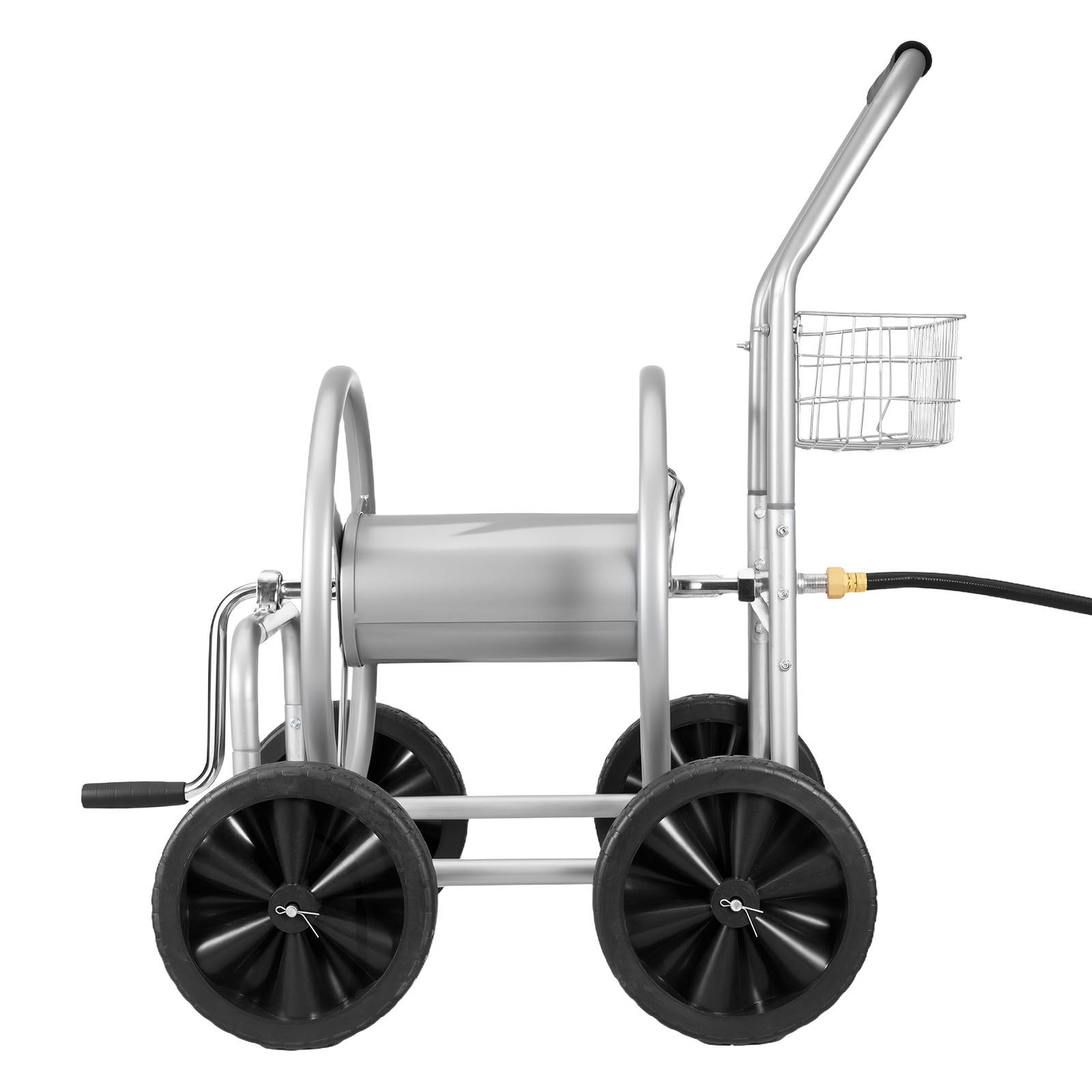 Hose Reel Cart, Hold Up to 300 ft of 5/8 Hose, Garden Water Hose Carts Mobile Tools with 4 Wheels, Heavy Duty Powder-coated Steel Outdoor Planting with Storage Basket, for Garden, Yard, Lawn