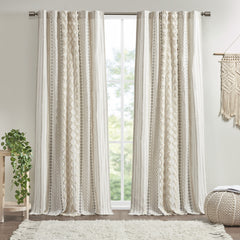 1PC 50x108" Cotton Printed Curtain Panel with Chenille Stripe and Lining